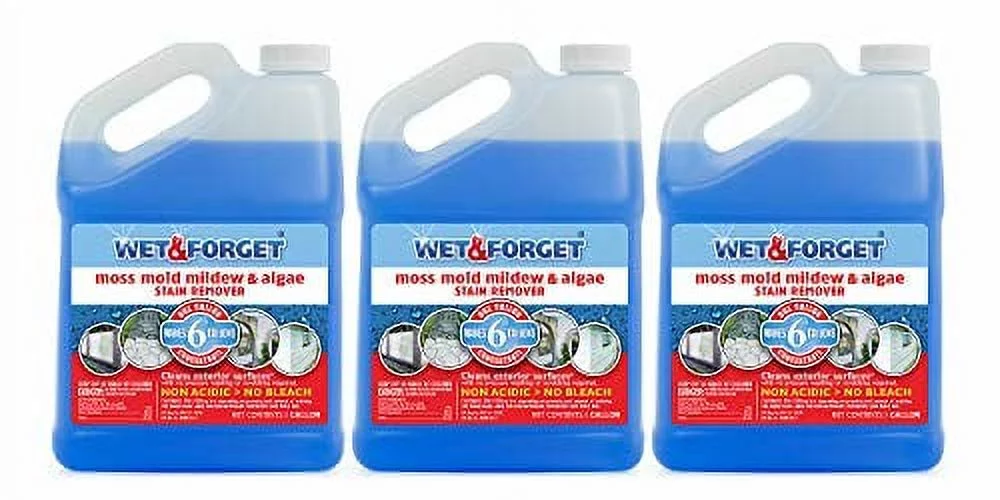 Wet and Forget Moss, Mold, Mildew & Algae Stain Remover, 1 Gallon Concentrate Make 6 Gallons - 3 Pack