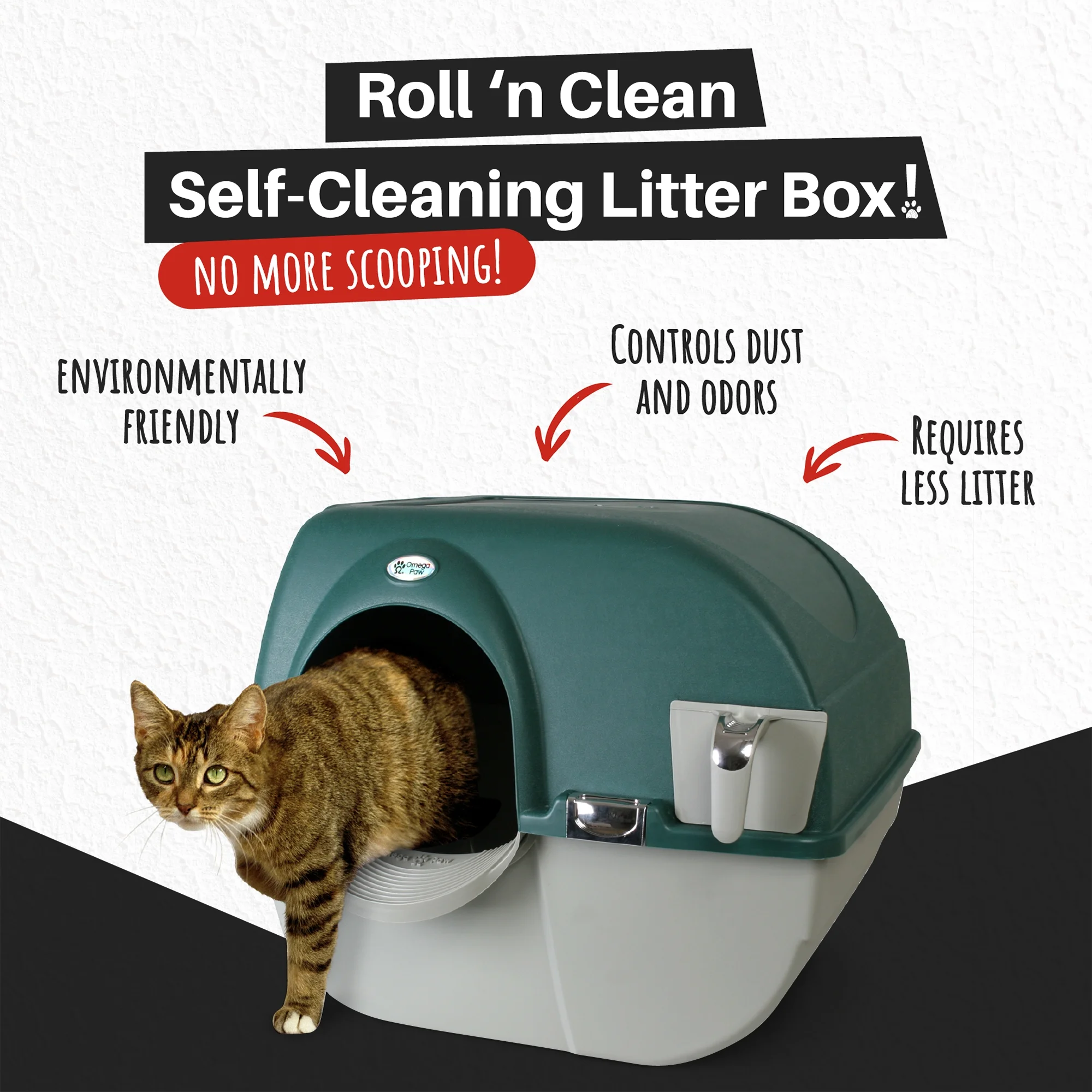 Omega Paw Premium Roll 'N Clean Self Cleaning Litter Box, Large, Green