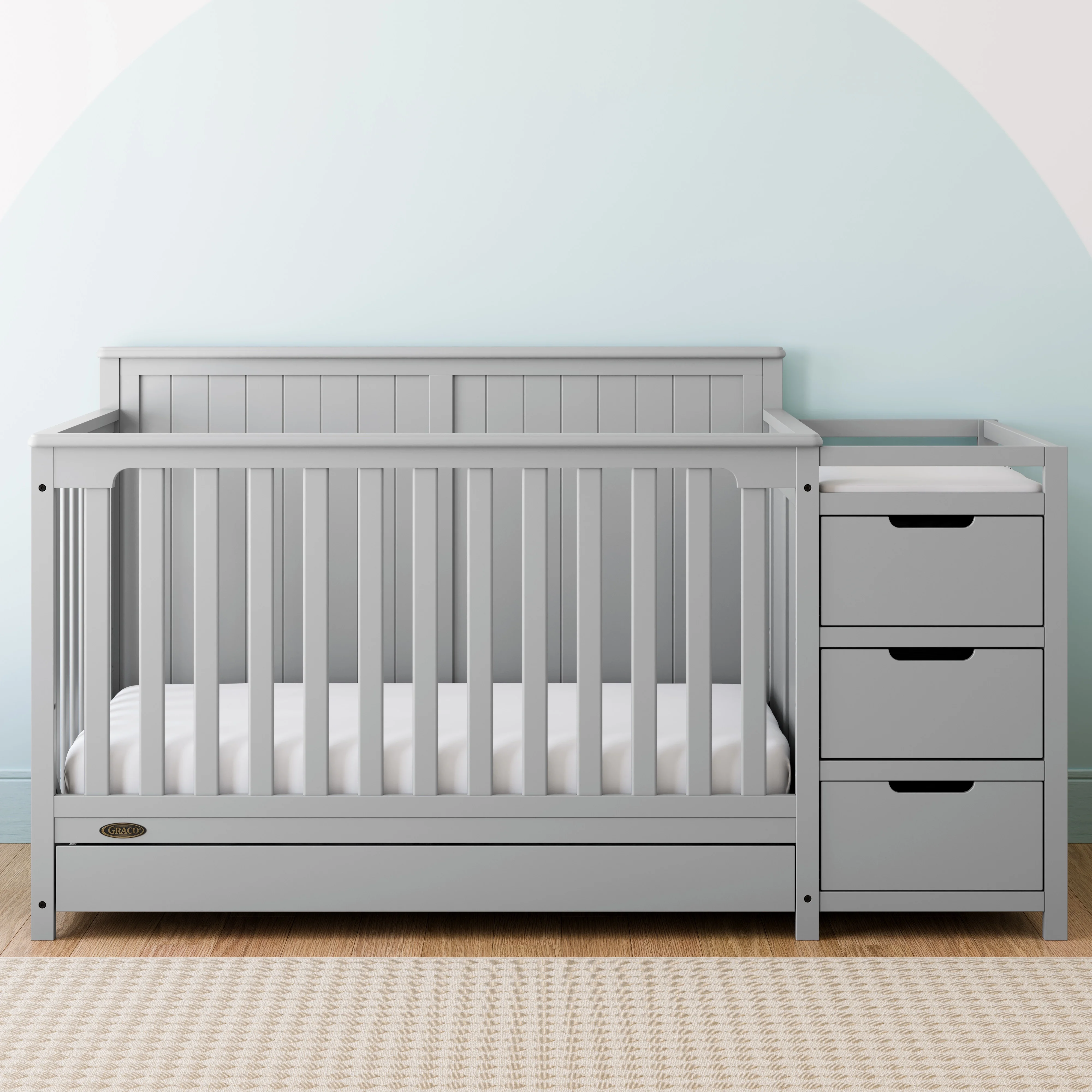Graco Hadley 5-in-1 Convertible Crib and Changer with Drawer, Pebble Gray