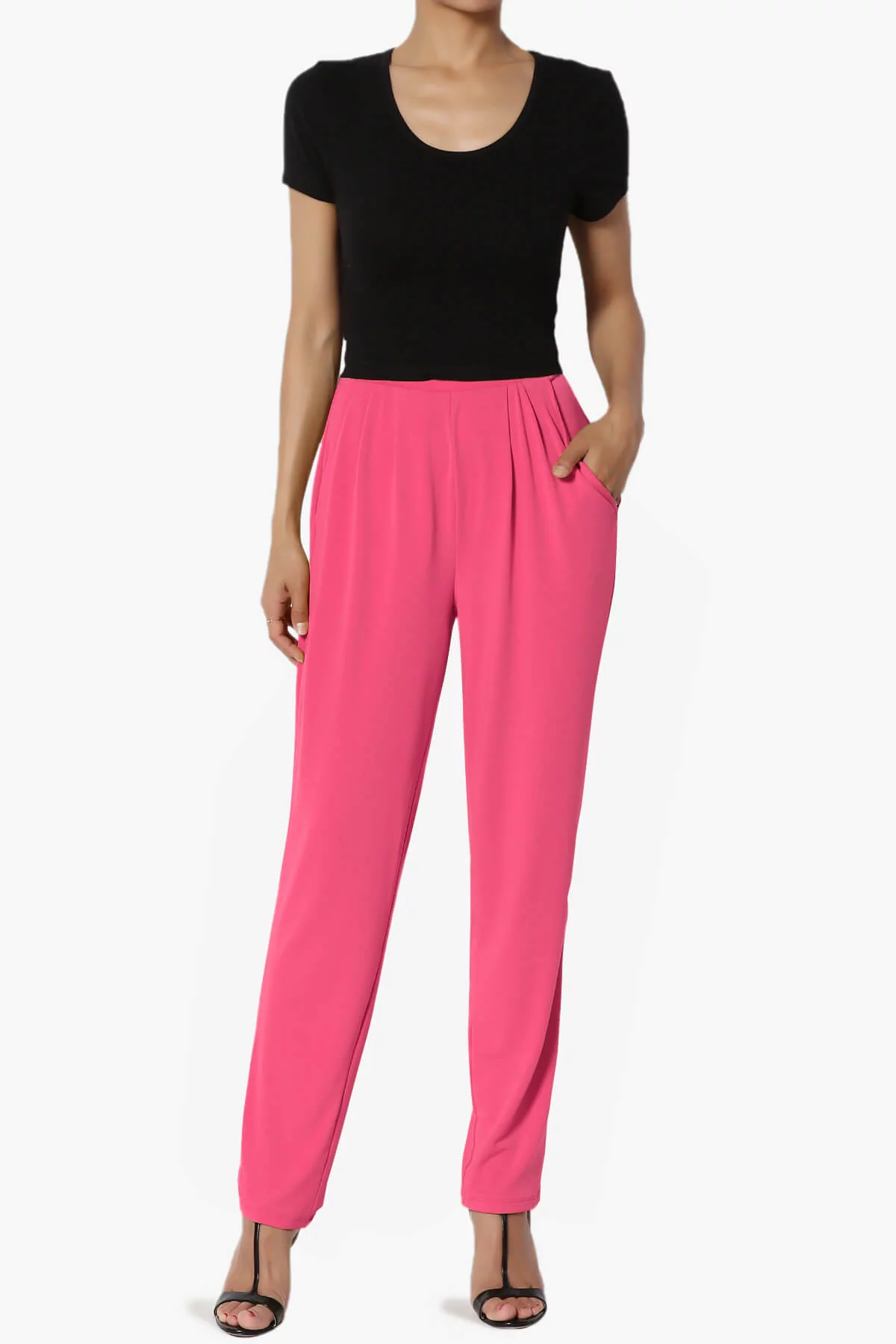 Women's Summer Draped Cool Pleated Elastic High Waist Tapered Leg Crop Pants