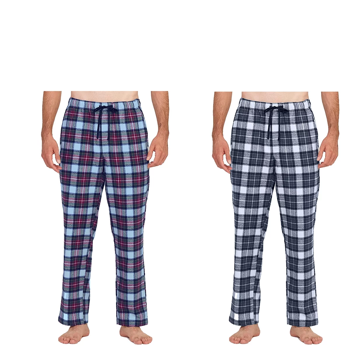 2-Pack: Mens Soft 100% Cotton Flannel Plaid Lounge Pajama Sleep Pants