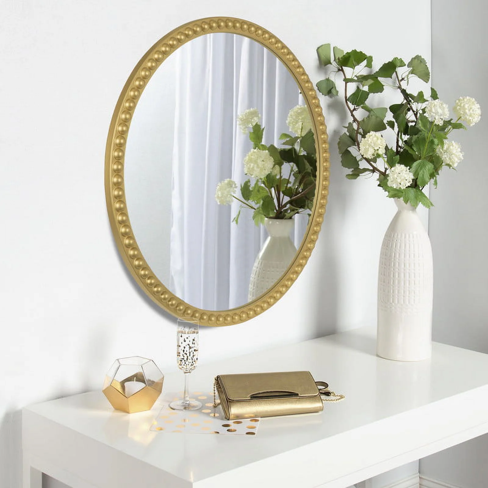 Magnifique Wall Decor Mirror Beaded Framed Round Mirror Circle Mirror for Home Decoration Bathroom 30inch, Gold