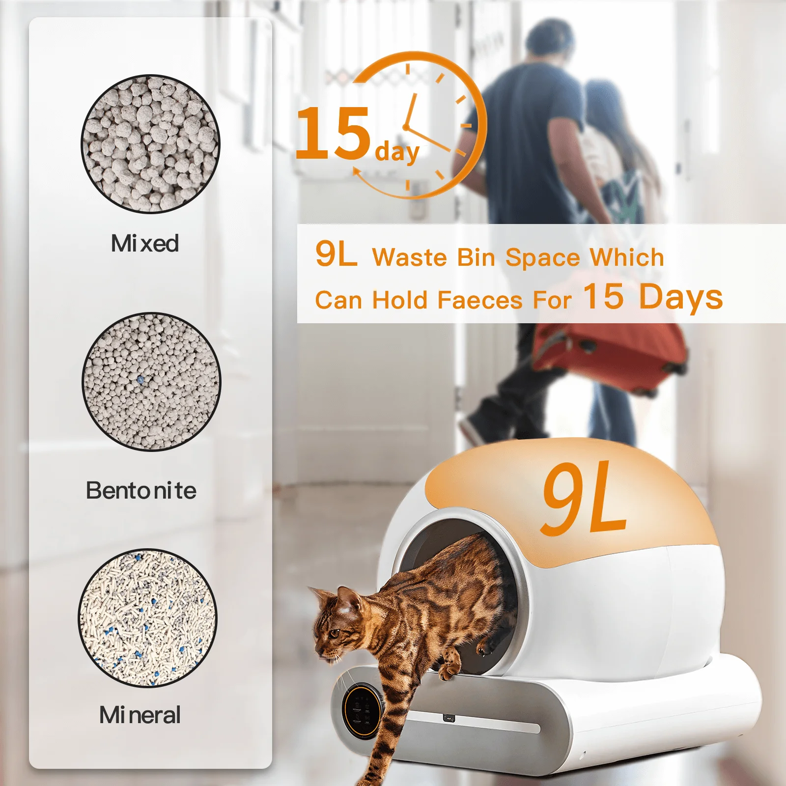 Automatic Cat Litter Box , Suitable For 1-3 Cats, Self-cleaning 65l+9l Large Capacity Cleaning Robot, App Control/odor Removal/safety Protection Smart Cat Litter Box