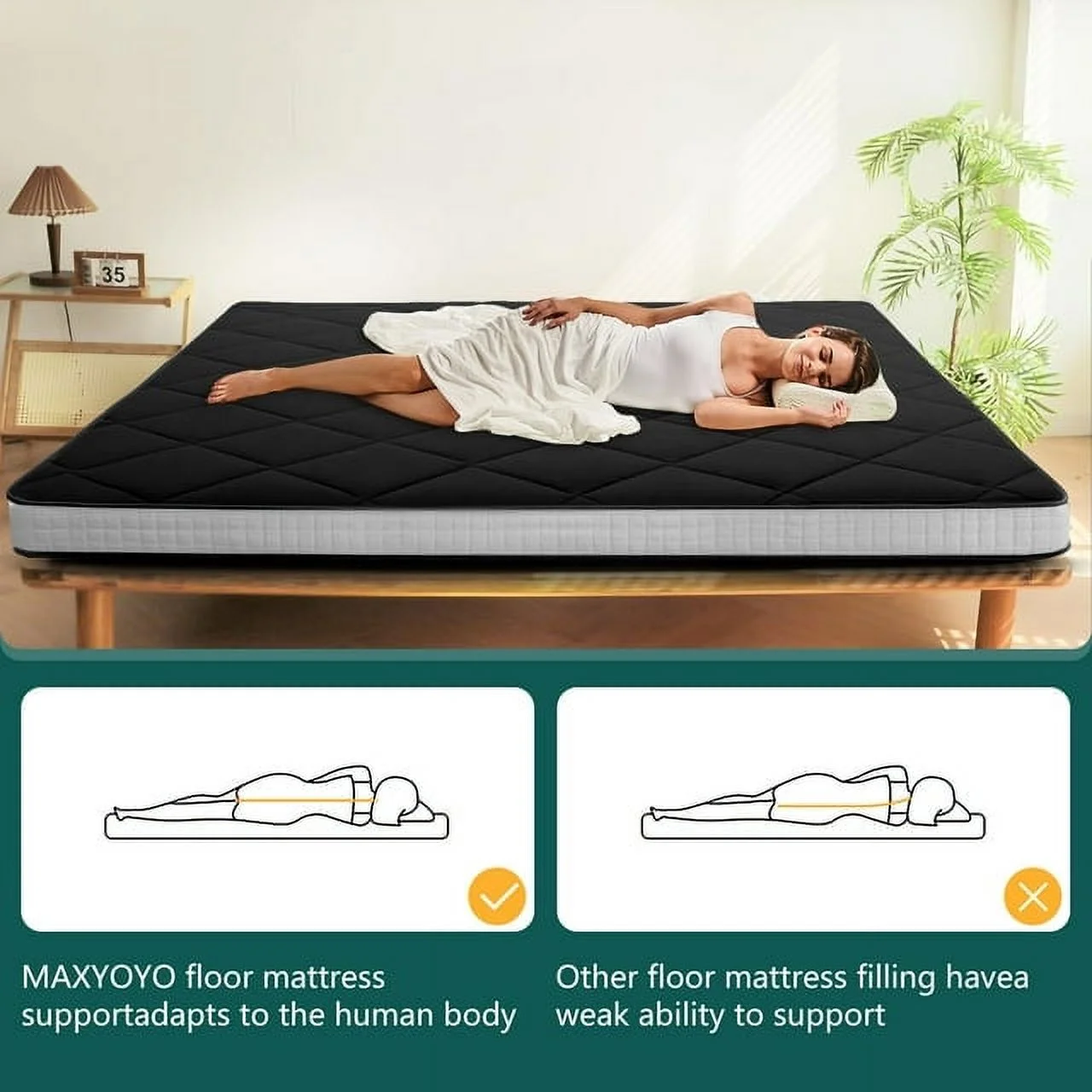 ABORON Diamond Patterned Mattress,4 Inch Extra Thick Sleeping Bed For Floor,Roll Up Mmemory Foam Mattress , Folding Floor Lounger Guest Bed Pad