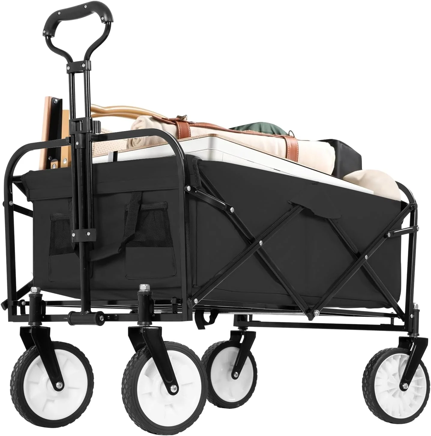 Collapsible Wagon Folding Wagon Garden Cart with Large Capacity, Portable Utility Wagon Cart Heavy Duty for Beach Camping Shopping Garden,Black