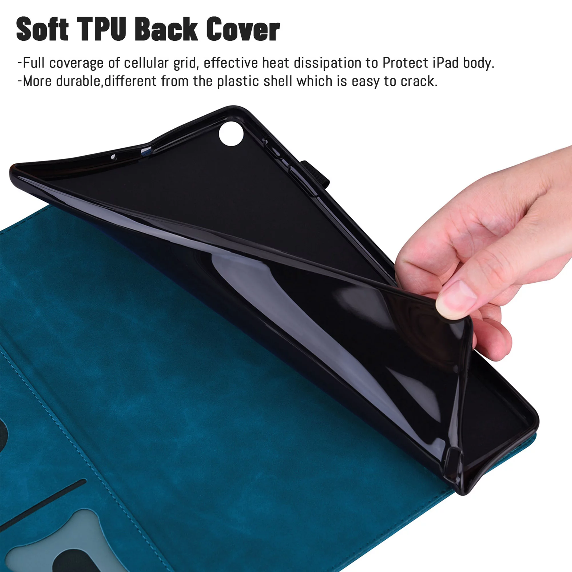 iPad Pro 12.9 2022 Case 6th/5th/4th/3rd Generation Case, Dteck PU Leather with Front Pocket Strap Multiple Viewing Angles Stand Folio Cover with Auto Wake Sleep, Built-in Card Slots, Blue