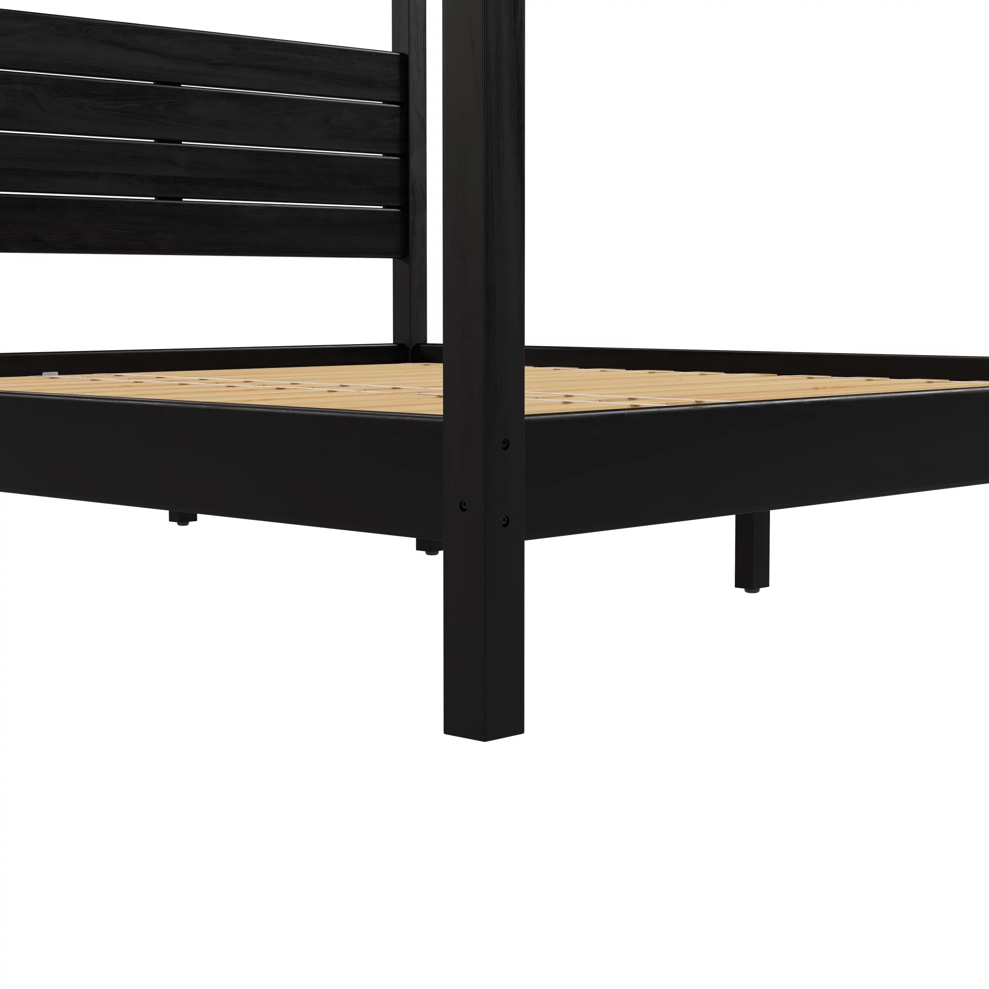 Walker Edison Minimalist Solid Wood King-Size Canopy Bedframe, Black