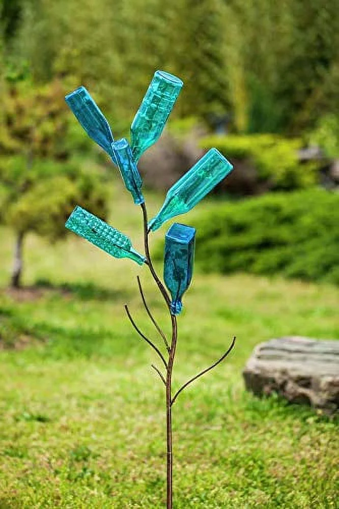 Evergreen Brilliant Blue Glass Bottles, Set of 6