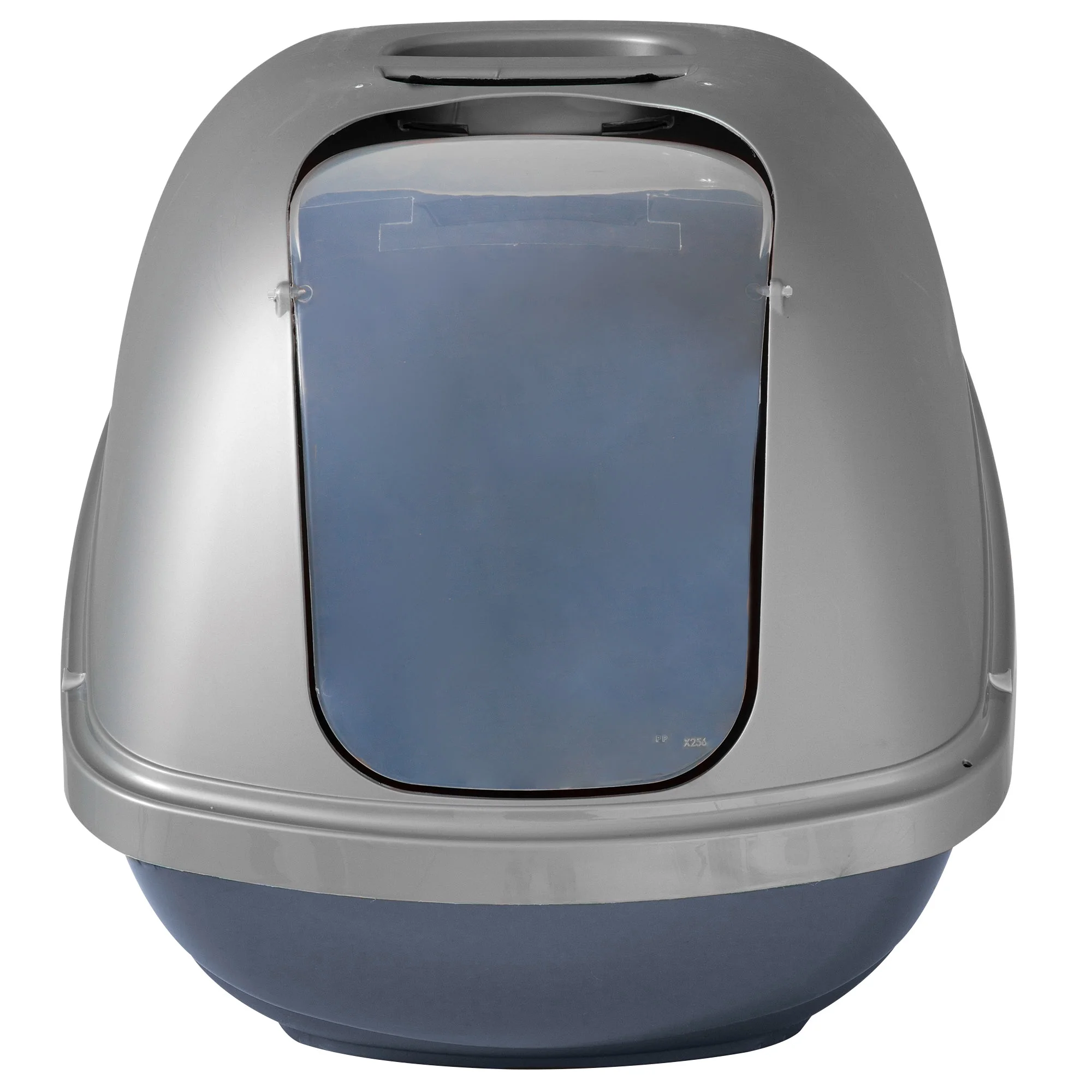 Petmate Basic Hooded Enclosed Cat Litter Pan Covered Plastic Box with Door, Large, Blue Silver