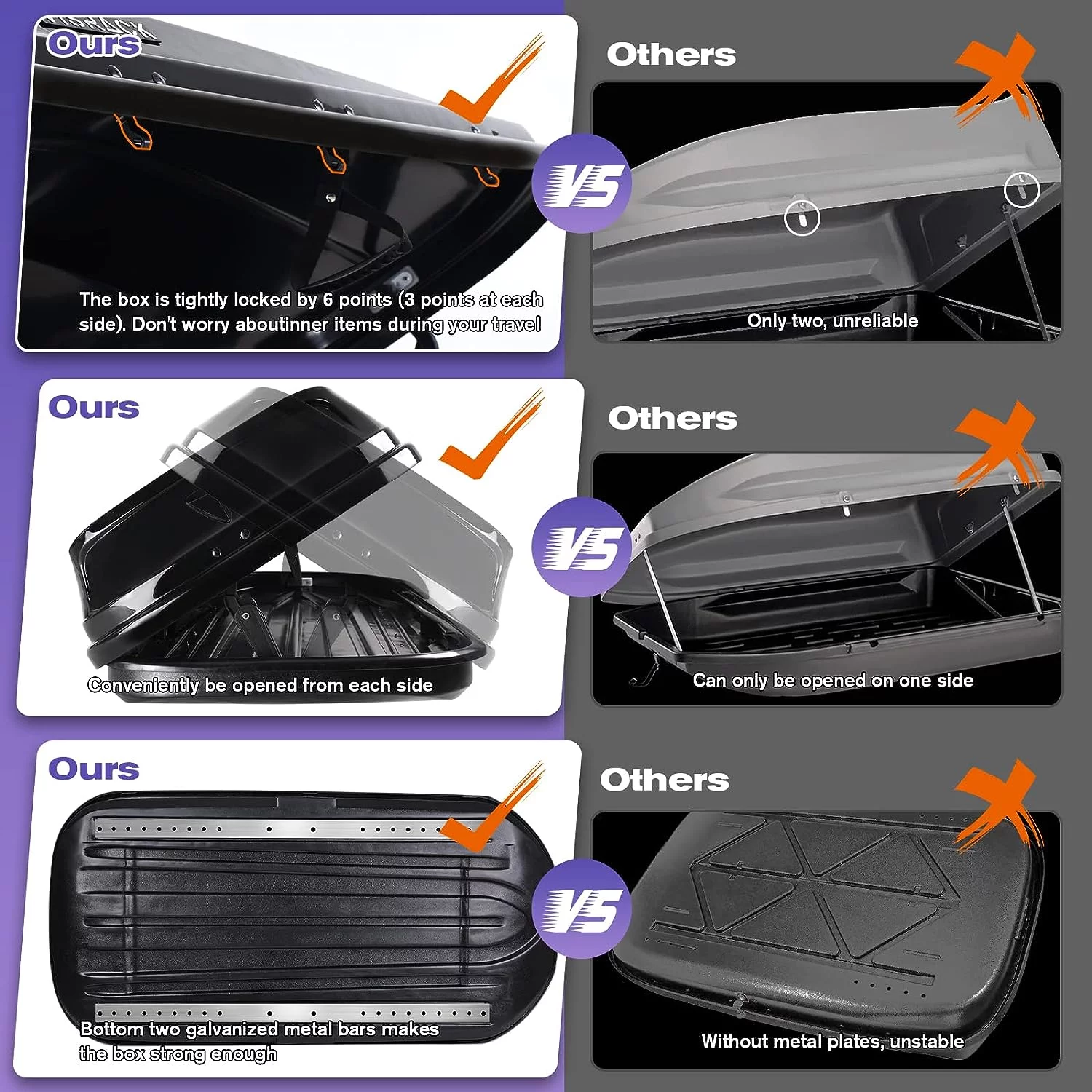 Large Hard Shell Carriers Rooftop Cargo Box with Key Lock 62 (L) x 31 (W) x 15(H) 15 Cubic Feet, Waterproof Heavy Duty Universal Roof Rack Tool-Free Install, Black