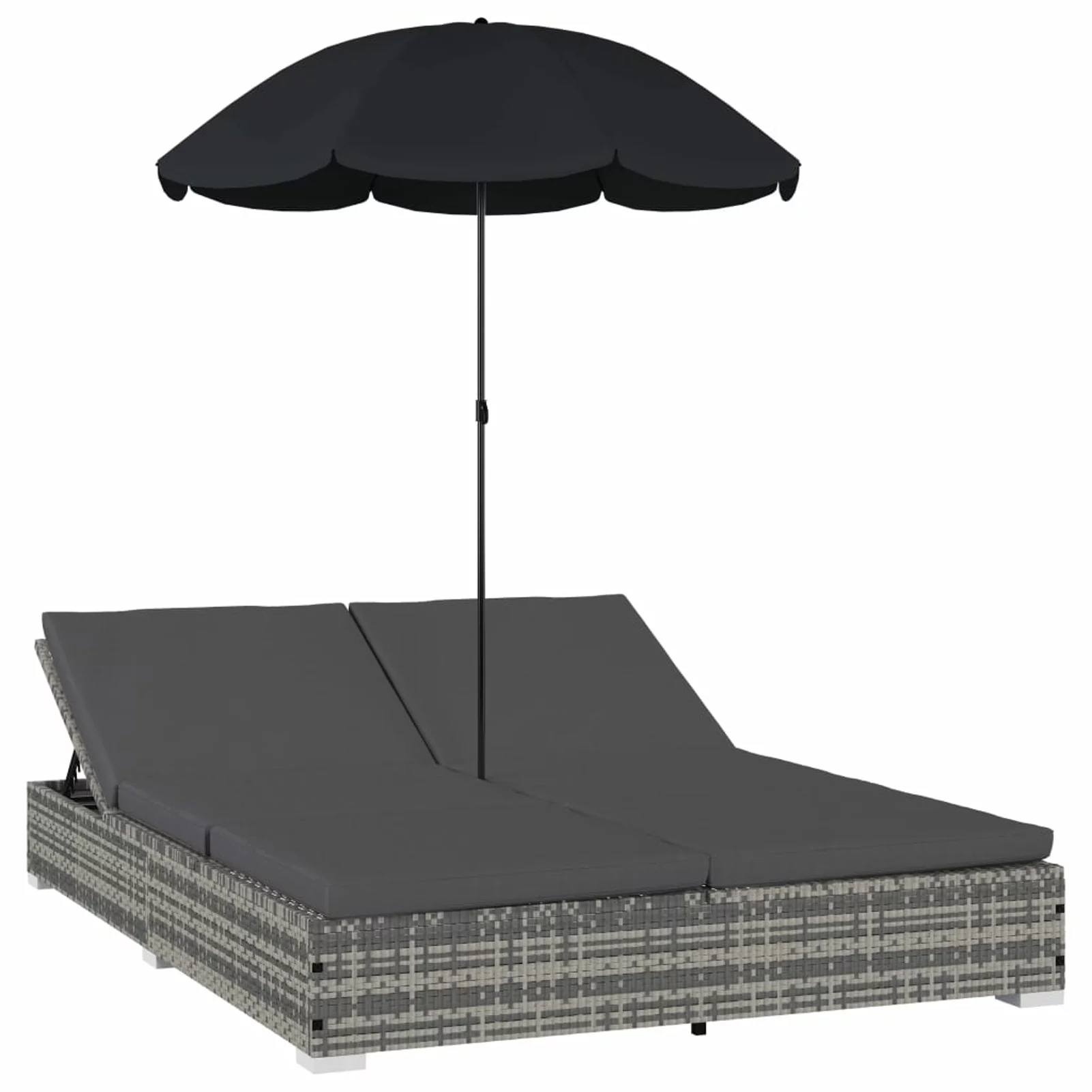walmeck Patio Bed with Umbrella Poly Rattan Gray