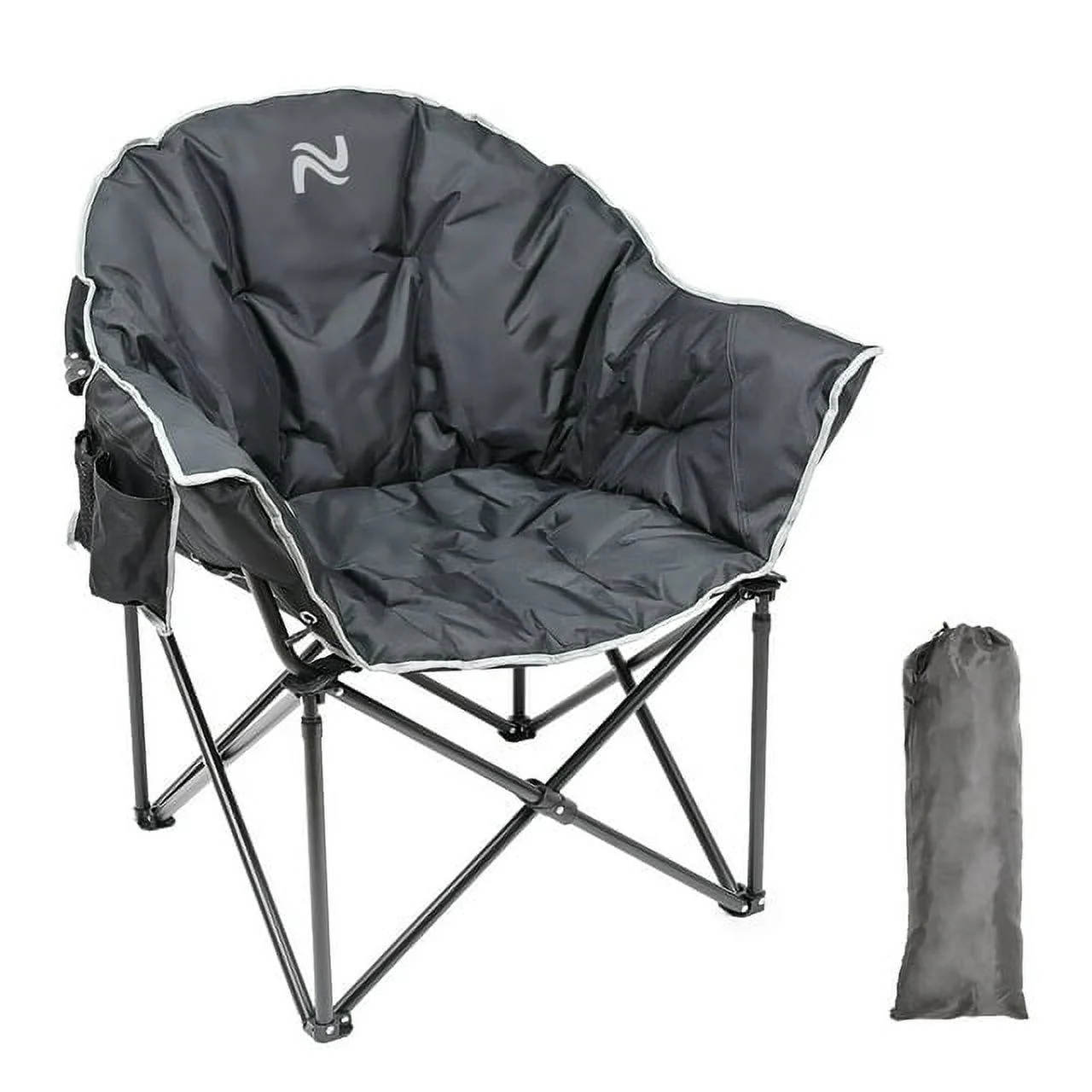 ABORON Oversized Folding Camping Chair, Padded Moon Round Chair for Adults, Foldable Saucer Recliner with Cup Holder & Carry Bag, Supports up to 500lbs