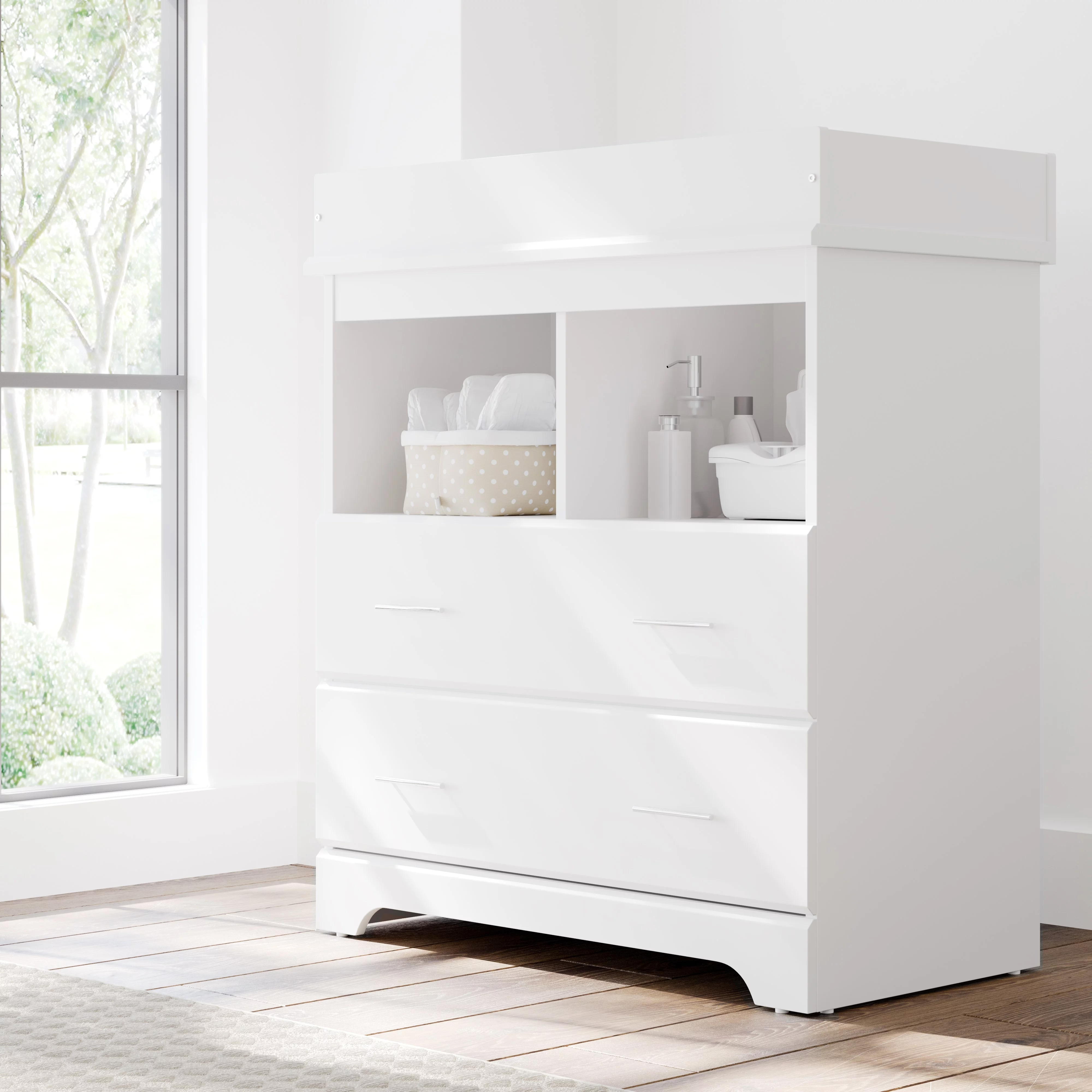 Storkcraft Brookside 2 Drawer Baby Changing Table Dresser, White