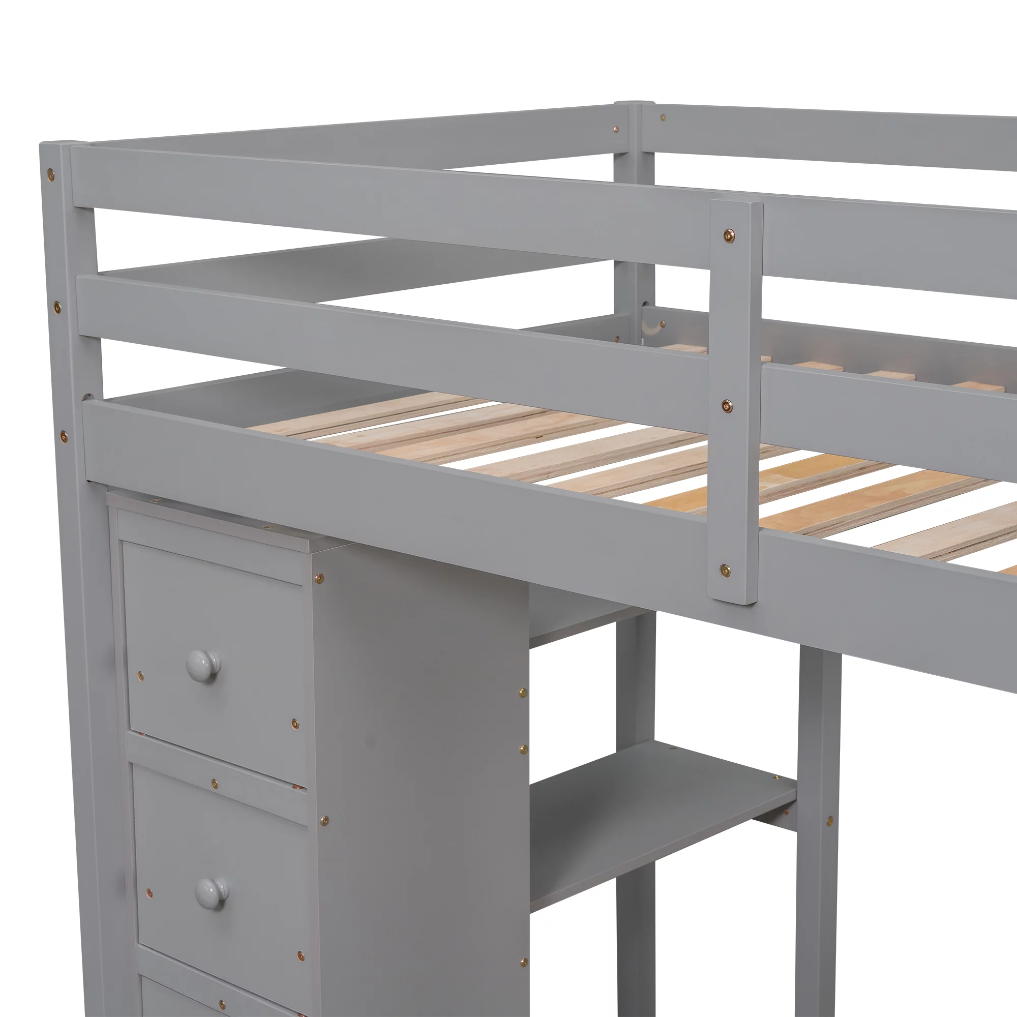CoSoTower Twin Size Loft Bed with Storage Drawers ,Desk and Stairs, Wooden Loft Bed with Shelves - Gray