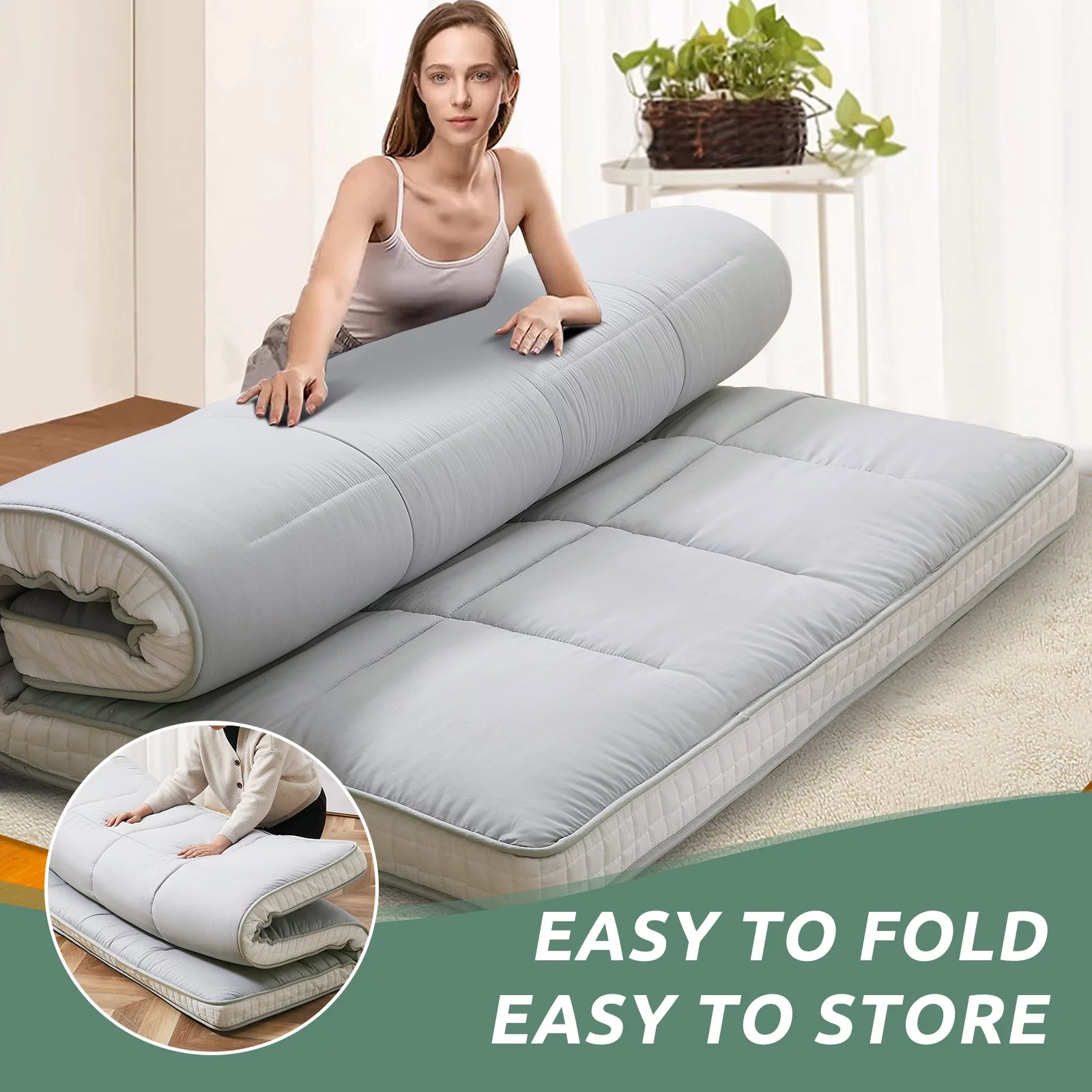 Japanese Floor Mattress, Futon Mattress, Foldable & Portable, Roll up Mattress Tatami Mat Sleeping Pad with Storage Bag
