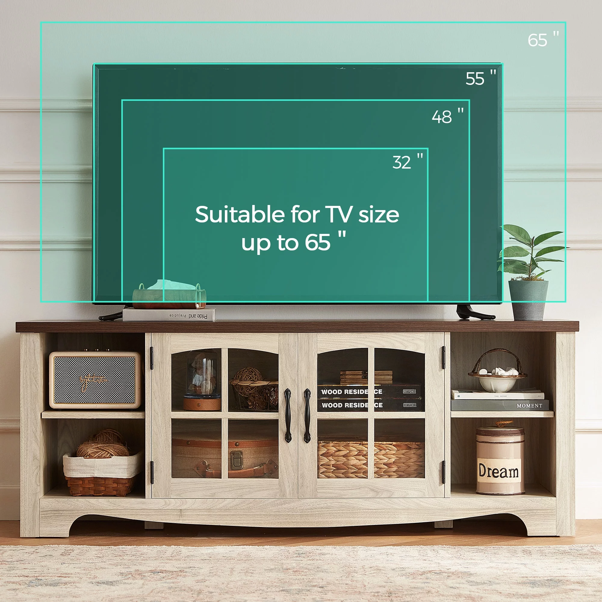 LINSY HOME Modern Farmhouse TV Stand for TVs up to 65