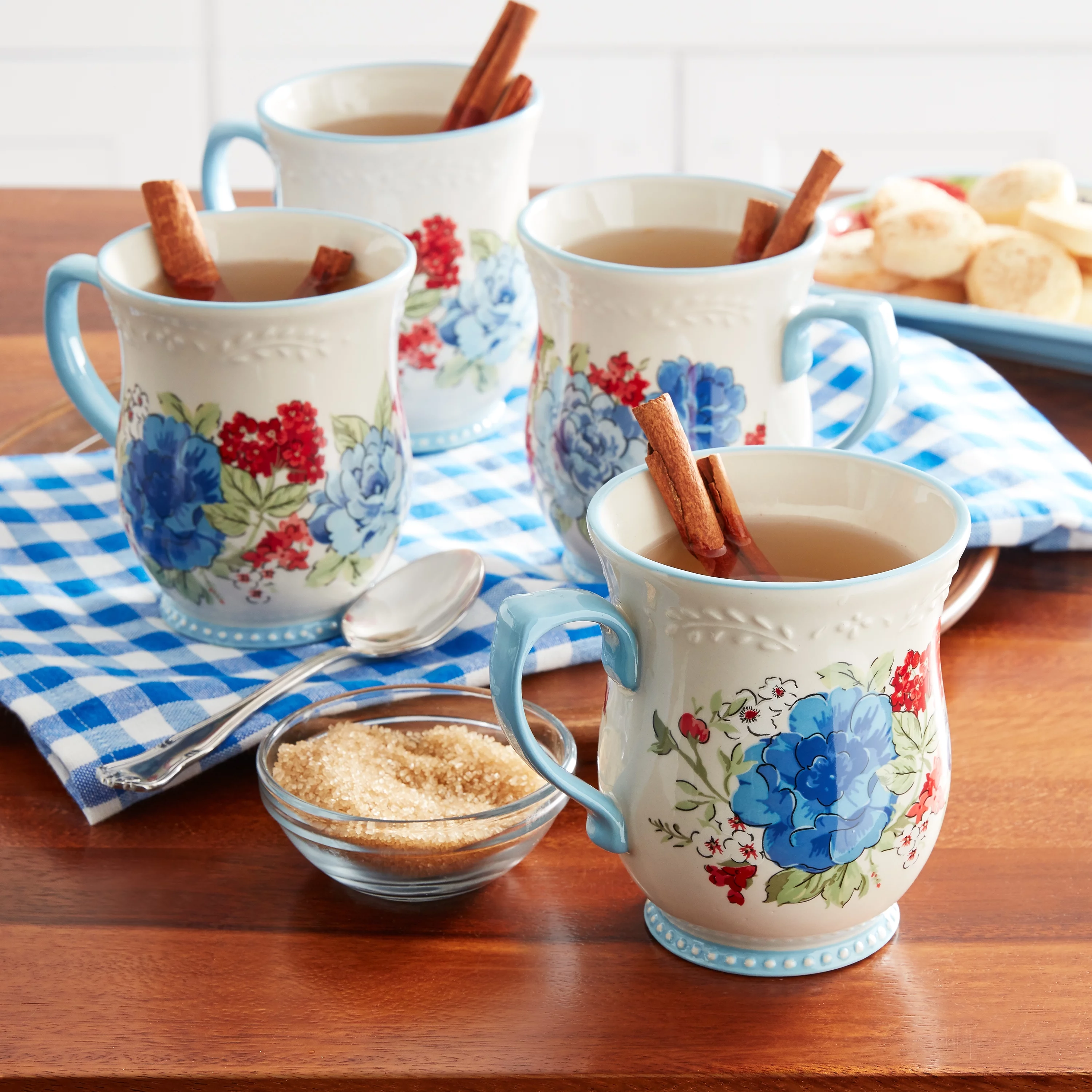 The Pioneer Woman Classic Charm White Ceramic 17-Ounce Mugs, 4-Pack