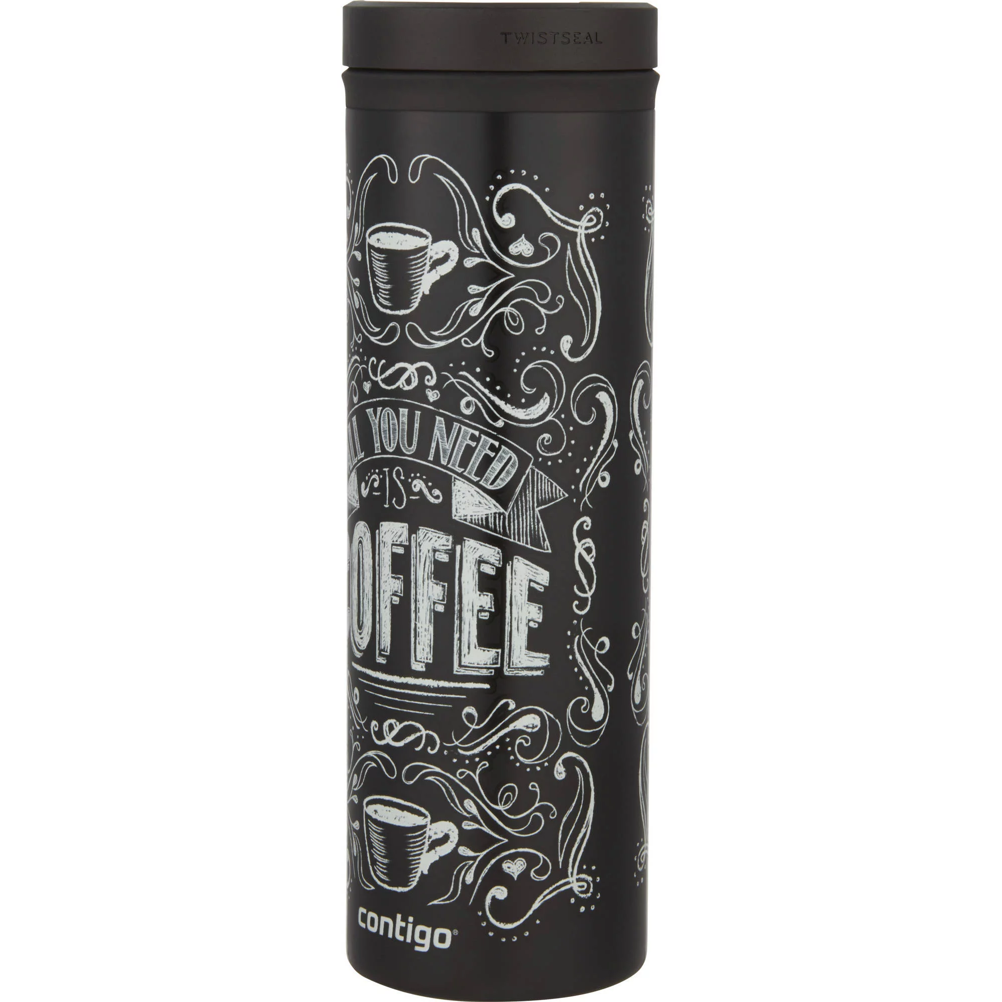 Contigo Stainless Steel Travel Mug with TWISTSEAL Lid Black All You Need Is Coffee, 20 fl oz.