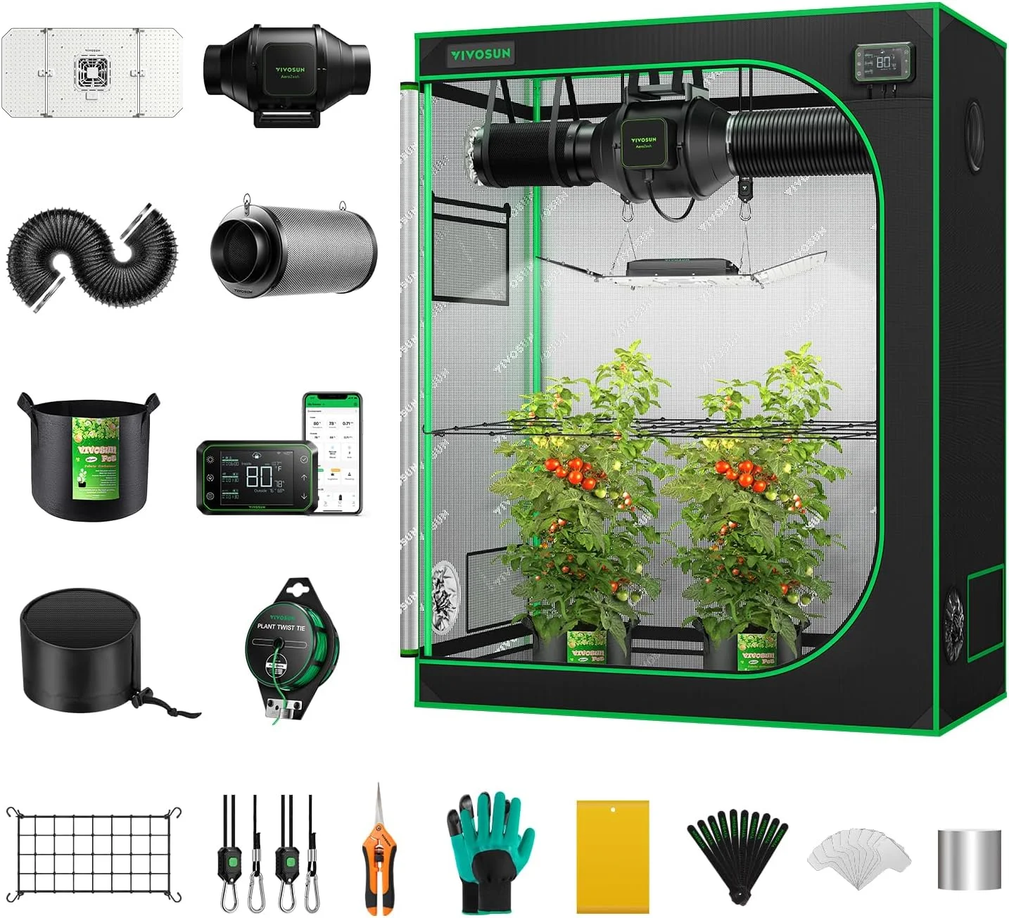 VIVOSUN GIY Smart Grow Tent System 4x2, WiFi-Integrated Grow Tent Kit, with Automate Ventilation and Circulation, Schedule Full Spectrum 200W LED Grow Light, and GrowHub E42A Controller