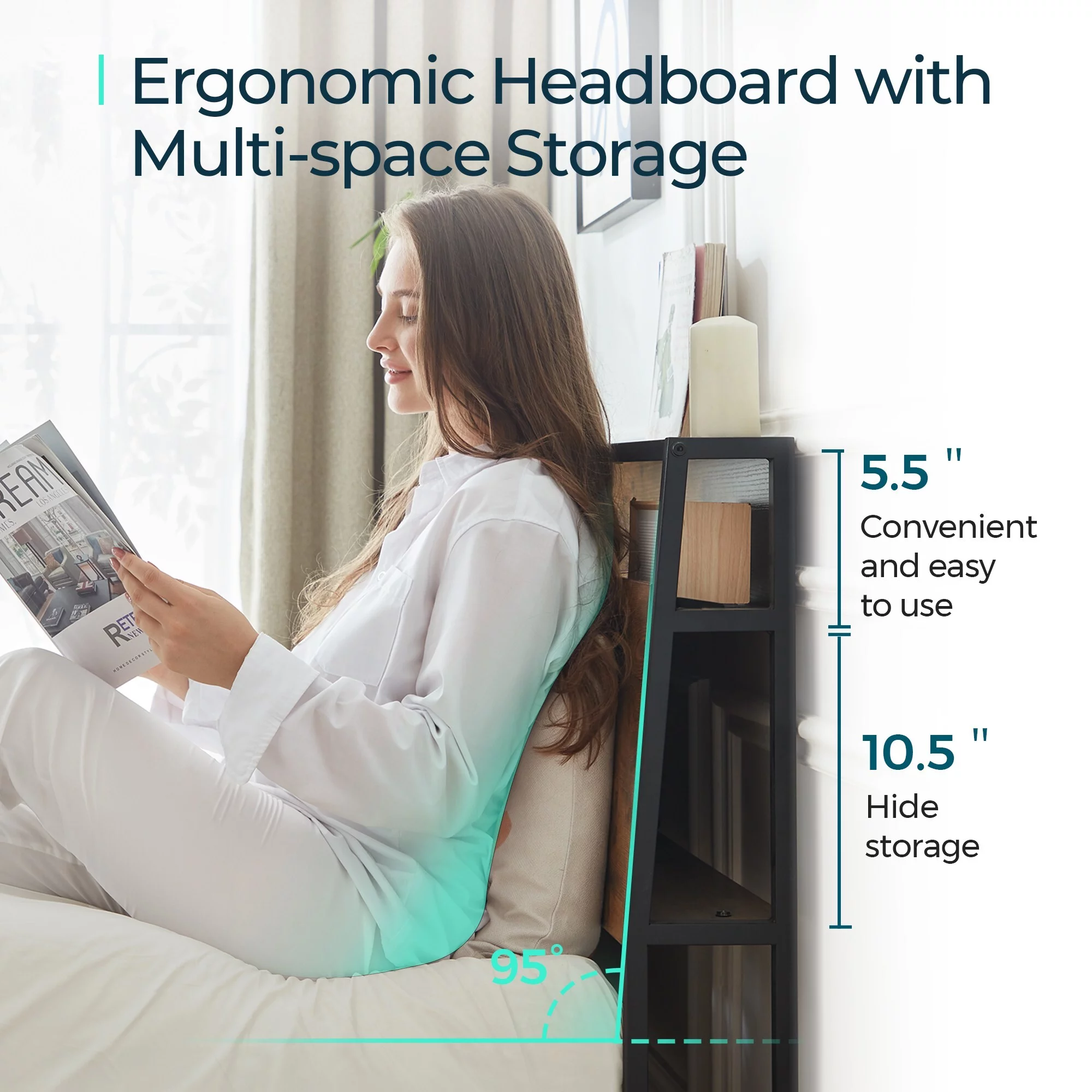 Linsy Home Queen Size Platform Bed Frame with Storage Headboard and 4 Storage Drawers, No Box Spring Needed, Light Grey