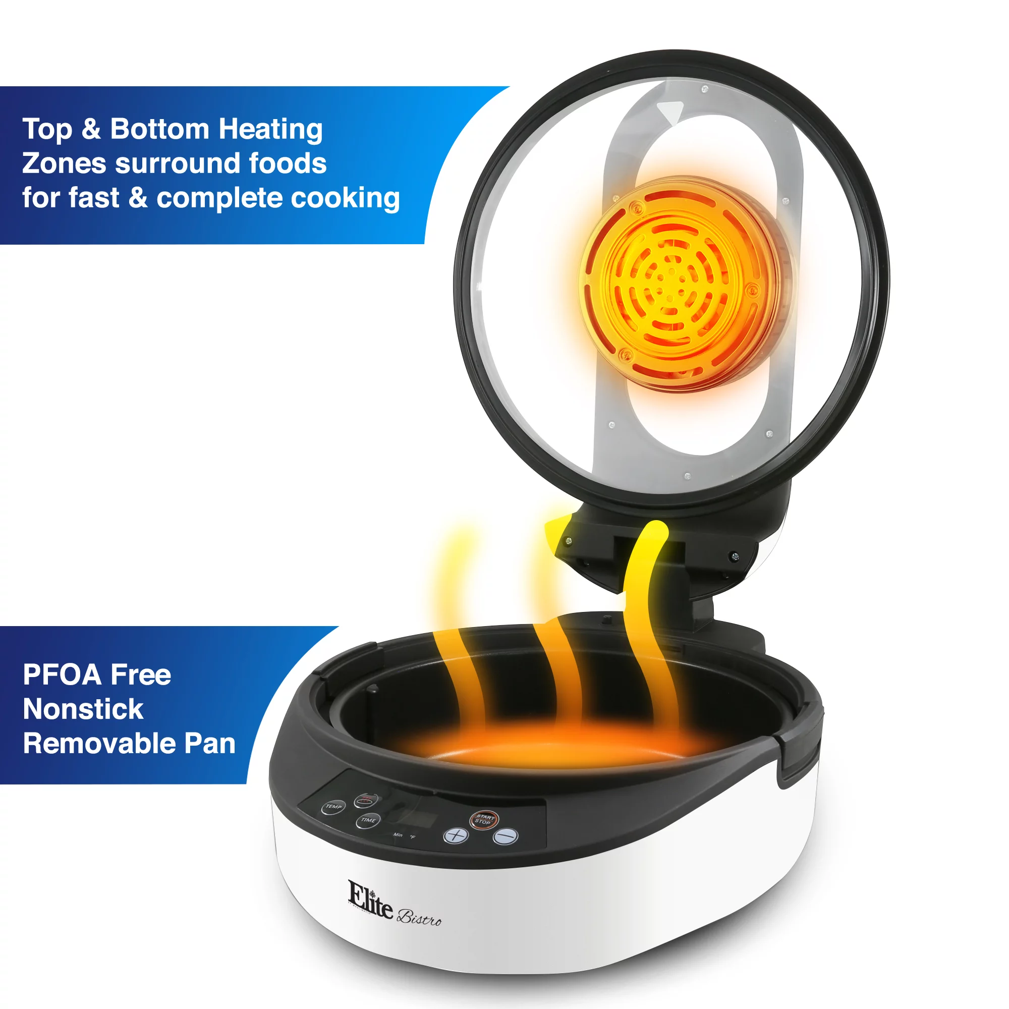 Elite Gourmet EAF5002W Clamshell Air Fryer Dual Heating Oil-Less Healthy Cooker with 5Qt. Capacity,1500-Watts, White