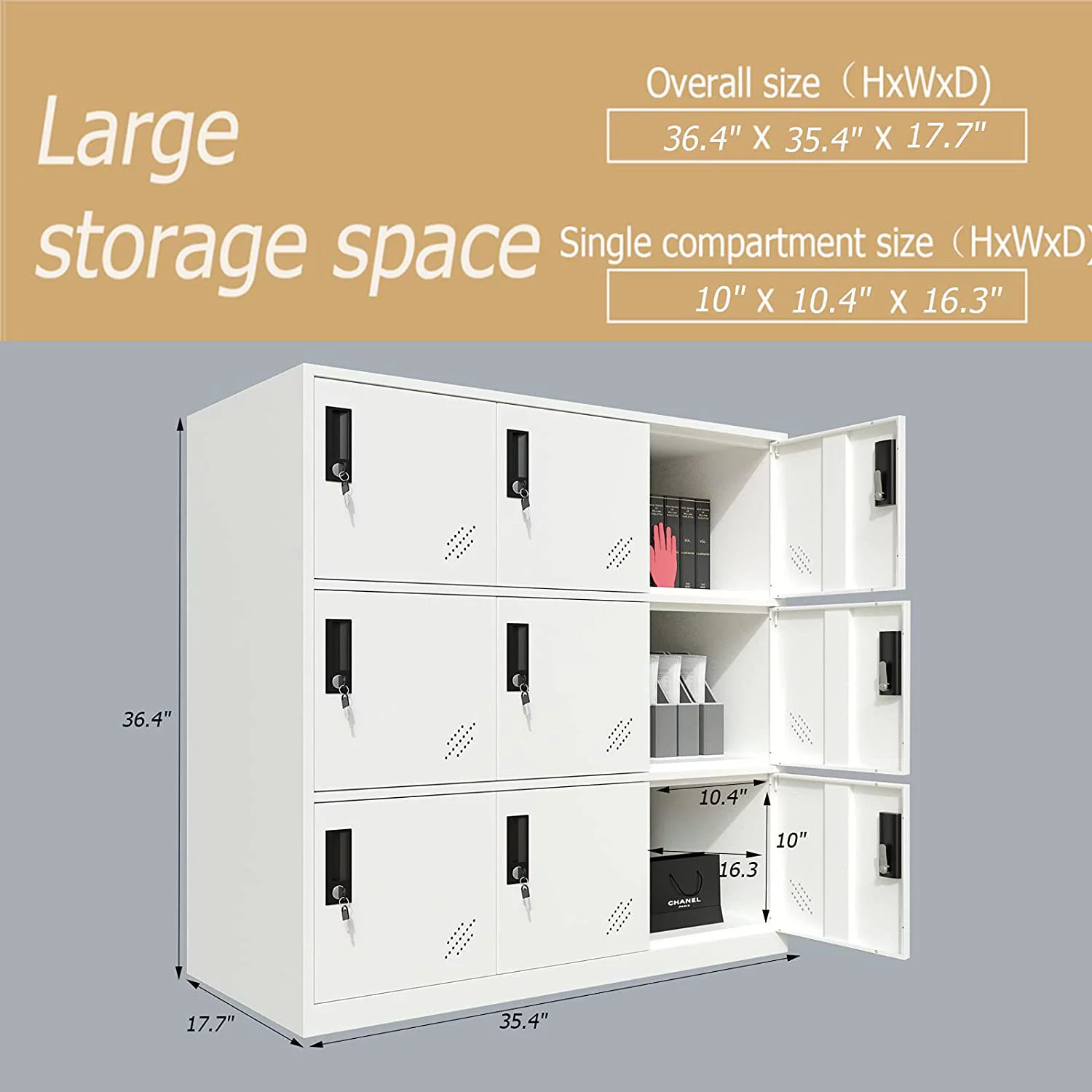 MECOLOR Full White Color 9 Door Metal Locker Cabinet Used for Gym Staff in Office School or Home