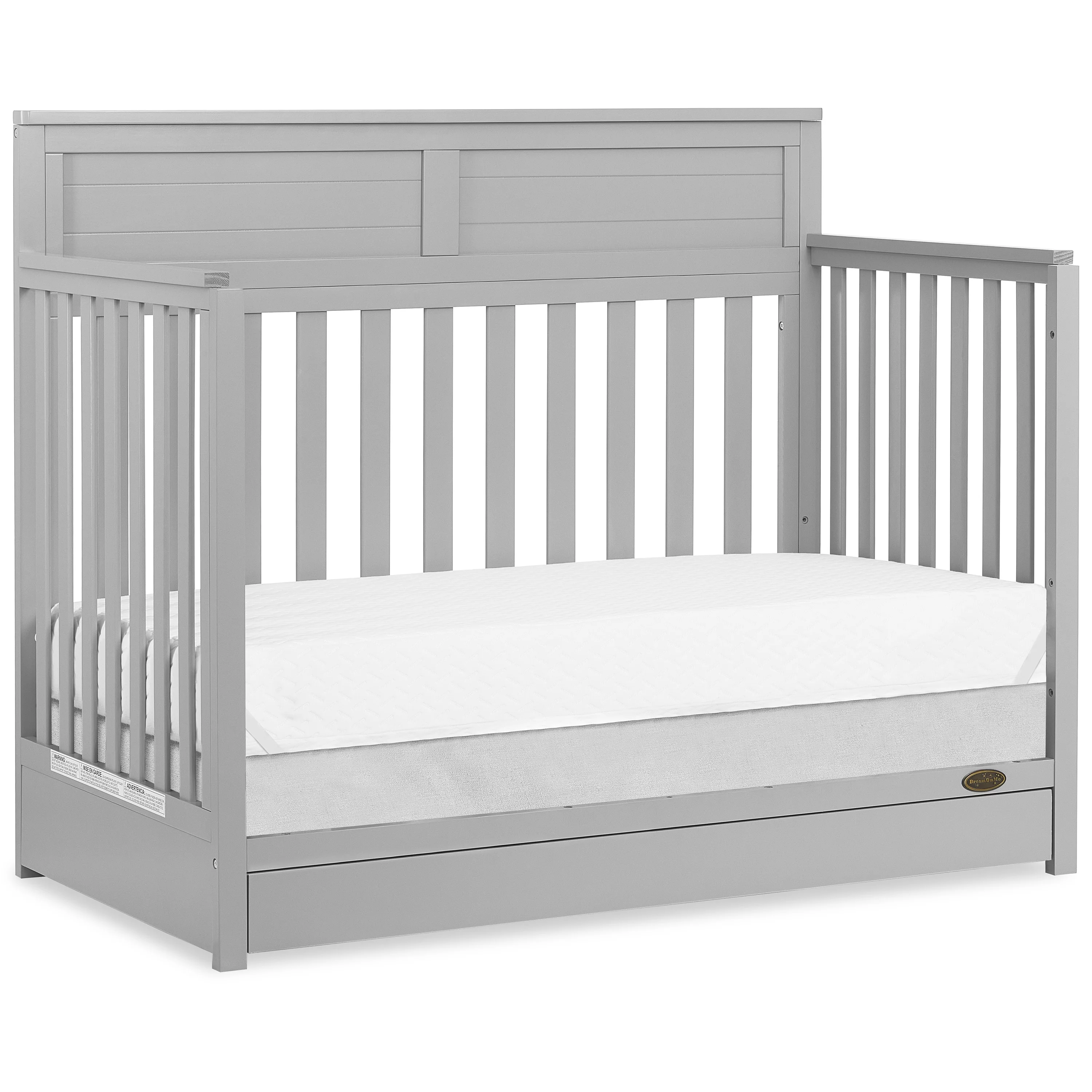 Dream On Me Reign 5 in 1 Convertible Crib with Under Drawer in Pebble Gray