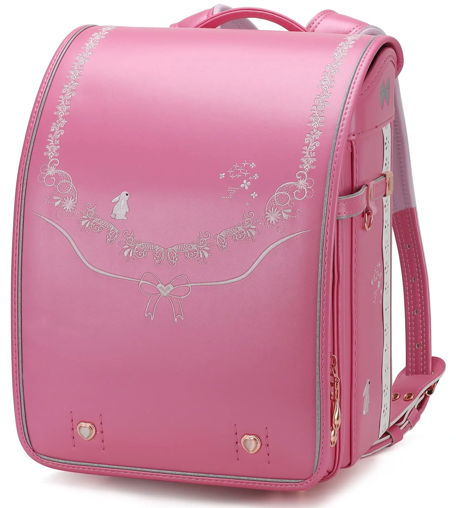 Baobab's Wish Ransel Randoseru Backpack Automatic Satchel Japanese School Bag Embroidery PU Bookbag Cosplay (Pink)