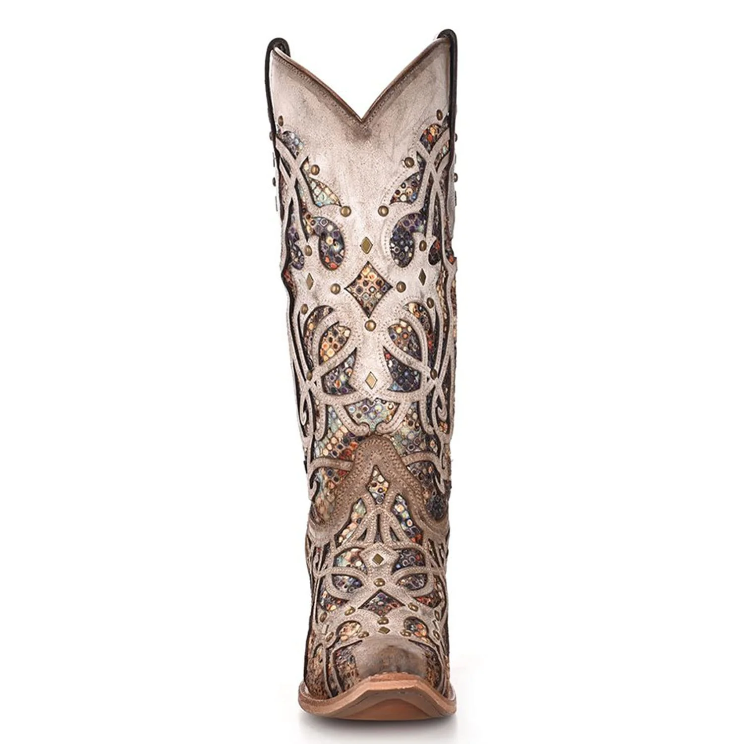 Corral Women's Taupe Inlay Western Boot Snip Toe Taupe 8 M  US