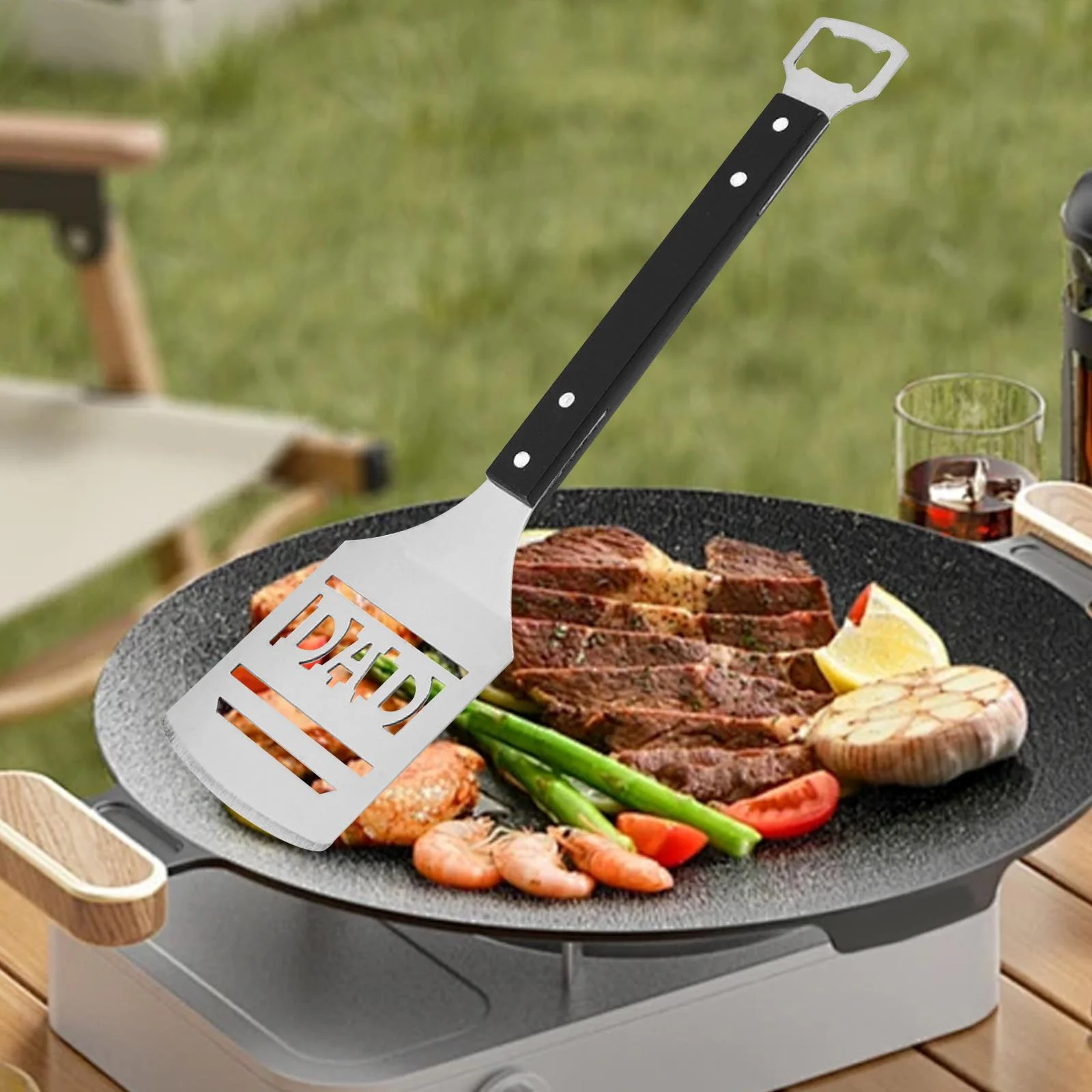 perfk BBQ Spatula Nice Dad Birthday Gift Grilling Accessories for Cooking Bread Salad black