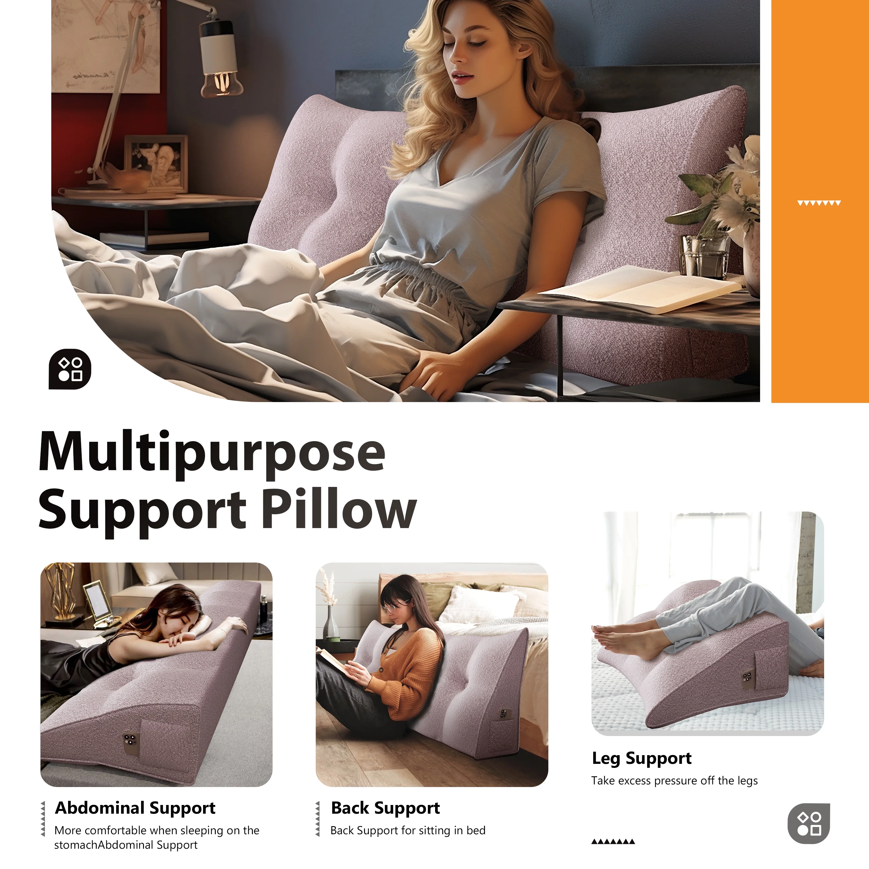 Rounuo Triangle Reading Pillow Full Size XXL Wedge Headboard Extra Large Back Support Pillow for Sitting up in Bed Daybed Bolster Backrest Cushion Velvet Pink