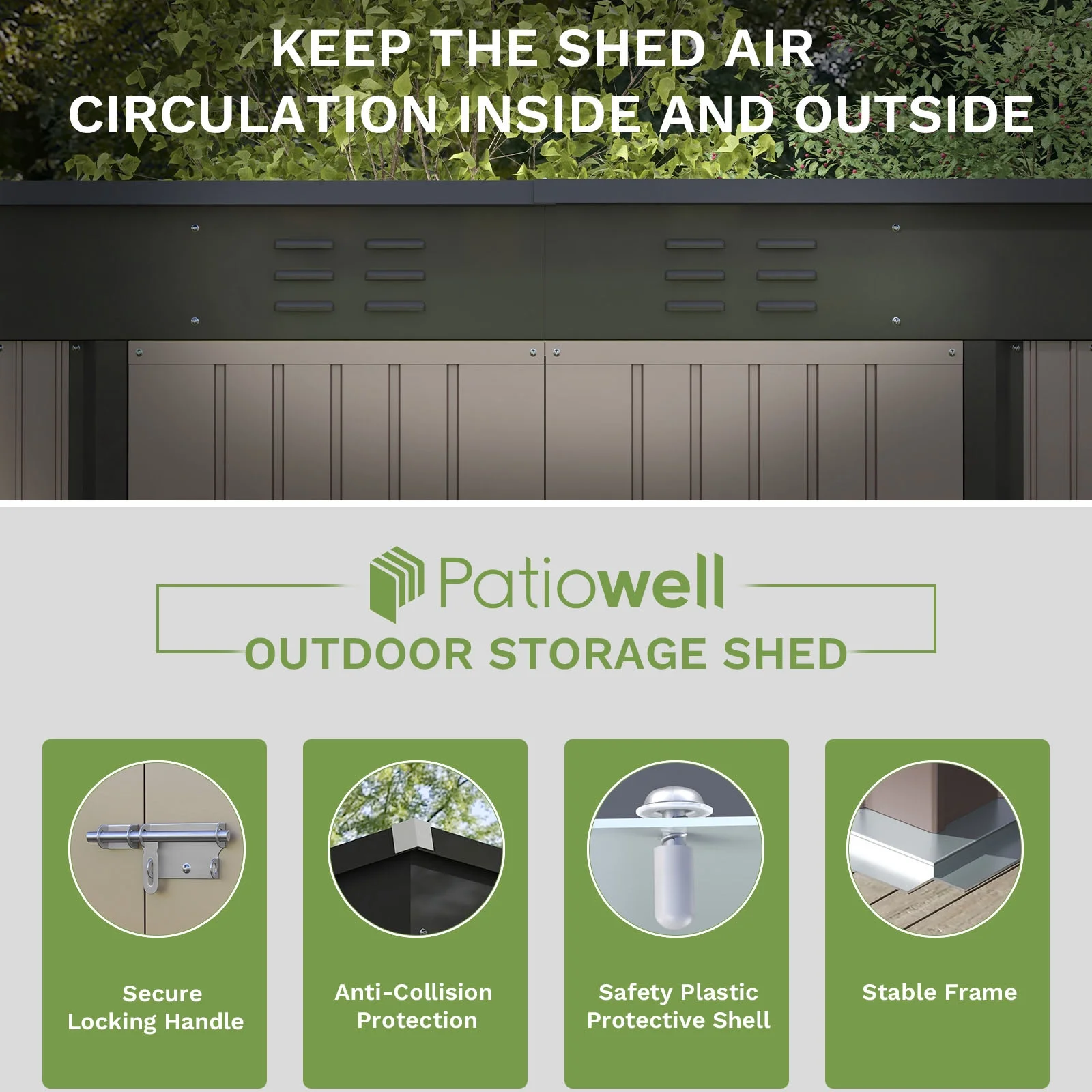 Patiowell 6x4 FT Outdoor Storage Shed, Metal Sheds with Double Lockable Doors for Lawn, Brown