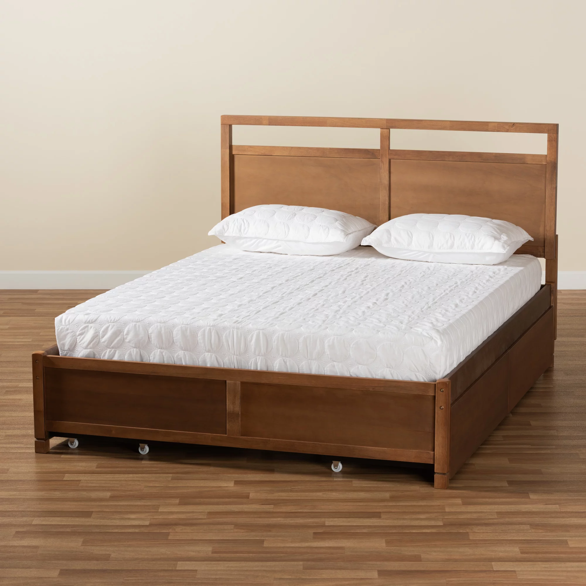 Baxton Studio Saffron Modern and Contemporary Walnut Brown Finished Wood Full Size 4-Drawer Platform Storage Bed