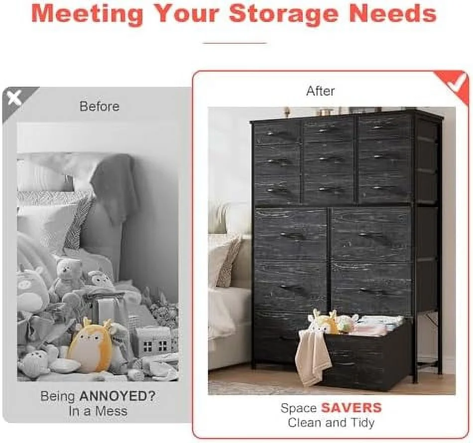 Dresser for Bedroom with 15 Drawers  Tall Dressers for Bedroom with Heavy Duty Wood and Metal  Large Bedroom Dressers & Chest of Drawers for Bedroom  Closets  Living Room  Black Wood