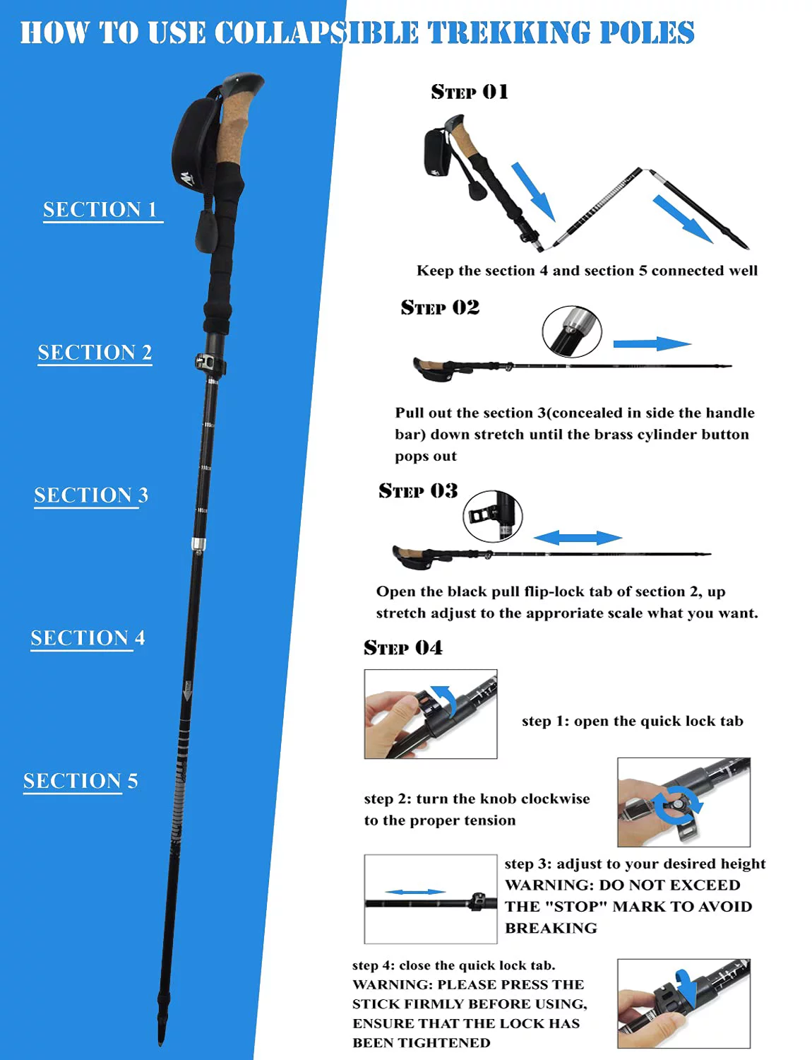 Collapsible Trekking Poles for Women Men [2 Sizes],KANCOKIT Compact Folding Hiking Pole Lightweight Aluminum 7075 Adjustable Walking Stick Quick Flip Lock with Cork Grip Hiking Gear Outdoor Gifts