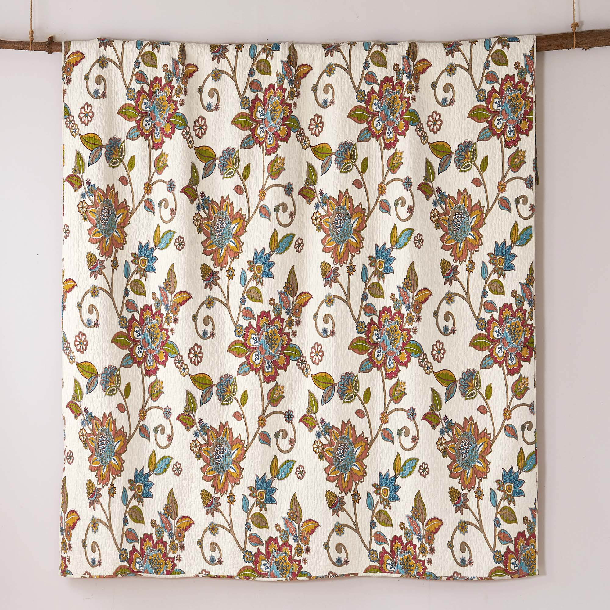 Levtex Home - Clementine Quilt Set - King Quilt + Two King Pillow Shams - Floral - Orange , Yellow, Teal, Ivory - Quilt (106x92in.) and Pillow Shams (36x20in. ) - Reversible - Cotton Fabric