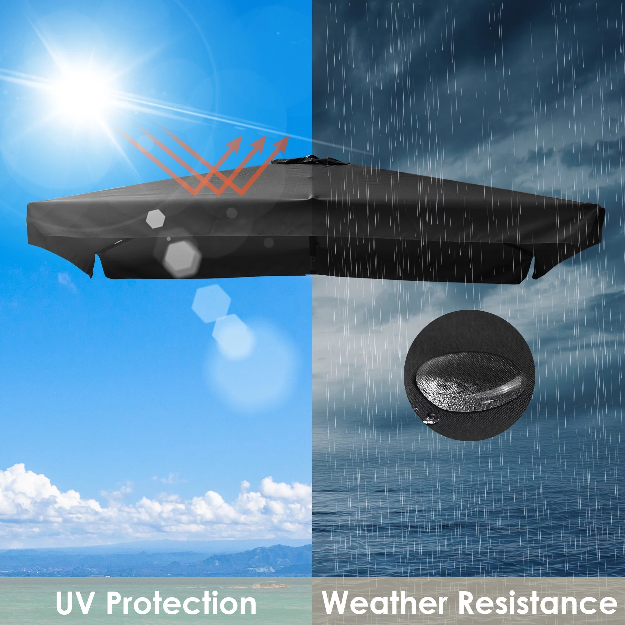 Yescom 10x6.5 Ft Patio Umbrella Replacement Canopy with Valance Outdoor Beach Deck