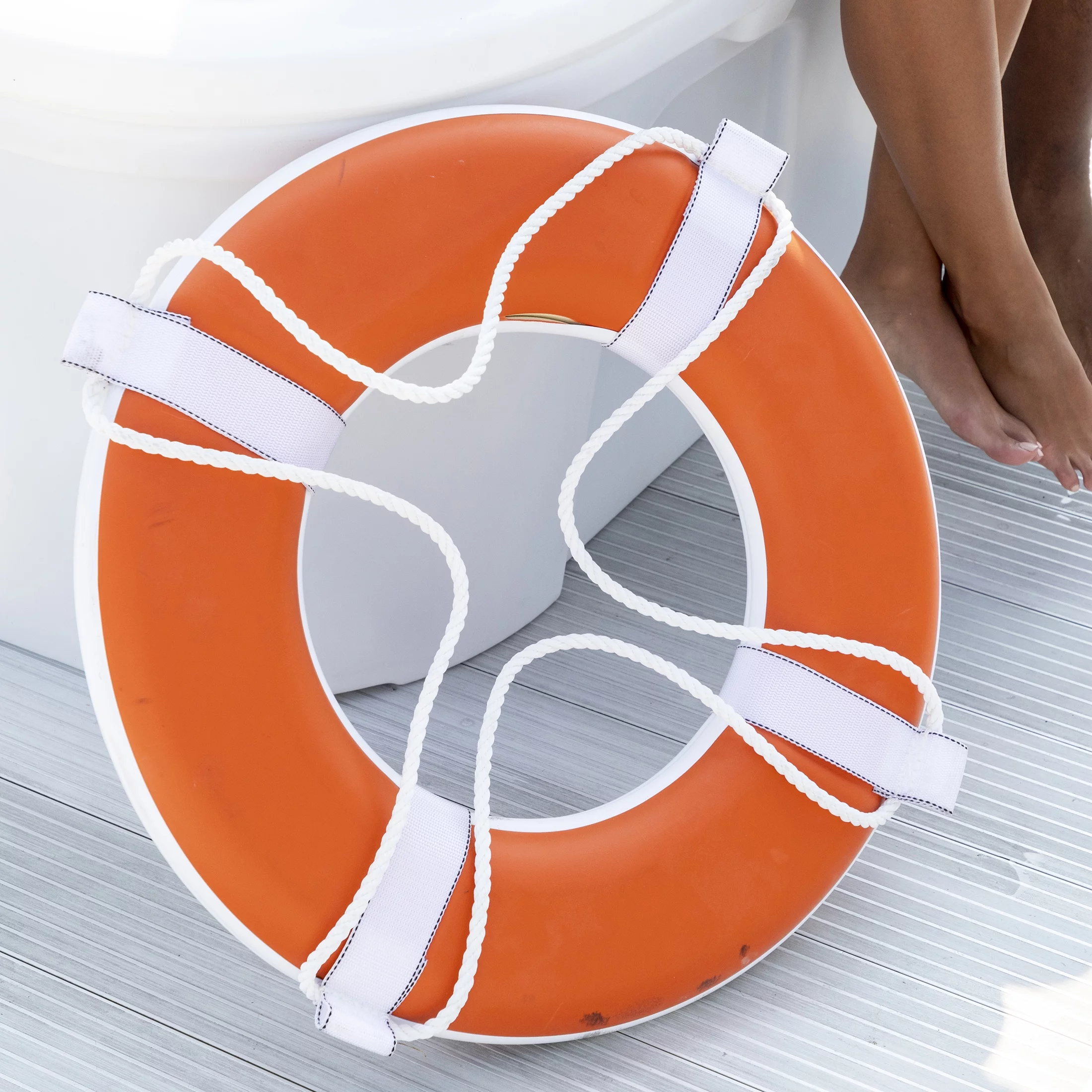 Vinyl Coated Foam Life Ring with White Grab Lines, Orange (24