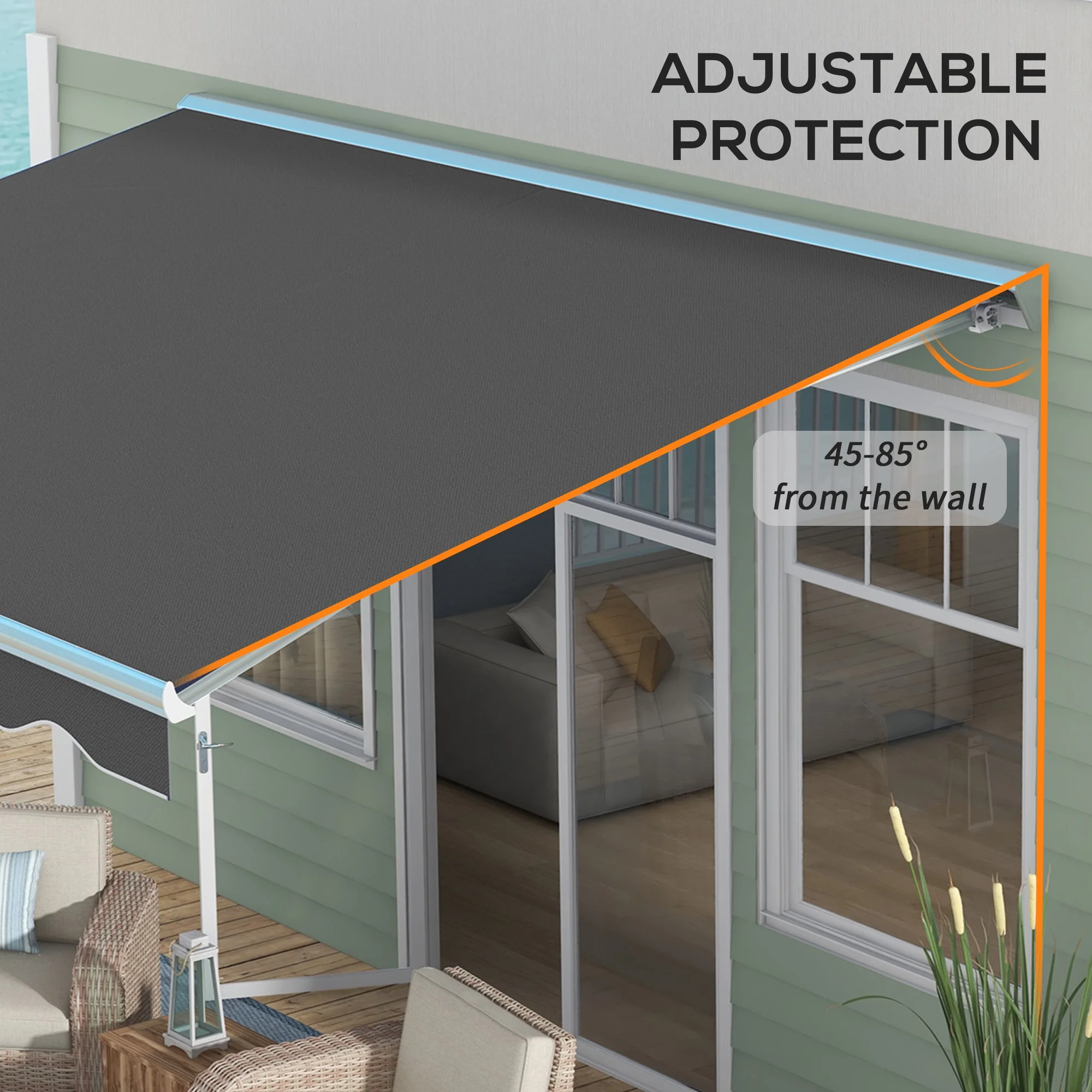 Outsunny 13' x 10' Electric Retractable Awning with LED Lights, Dark Gray