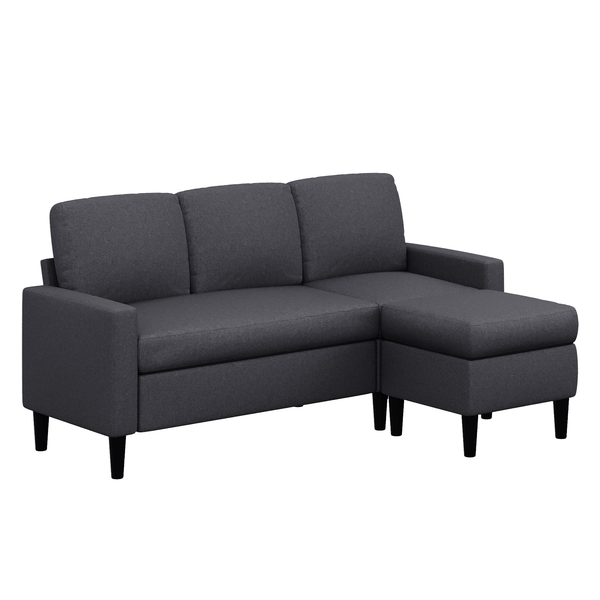 Walsunny Convertible Sectional Sofa Couch,Modern Linen Fabric L-Shaped Couch 3-Seat Sofa with Reversible Chaise for Small Space(Grayish Black)