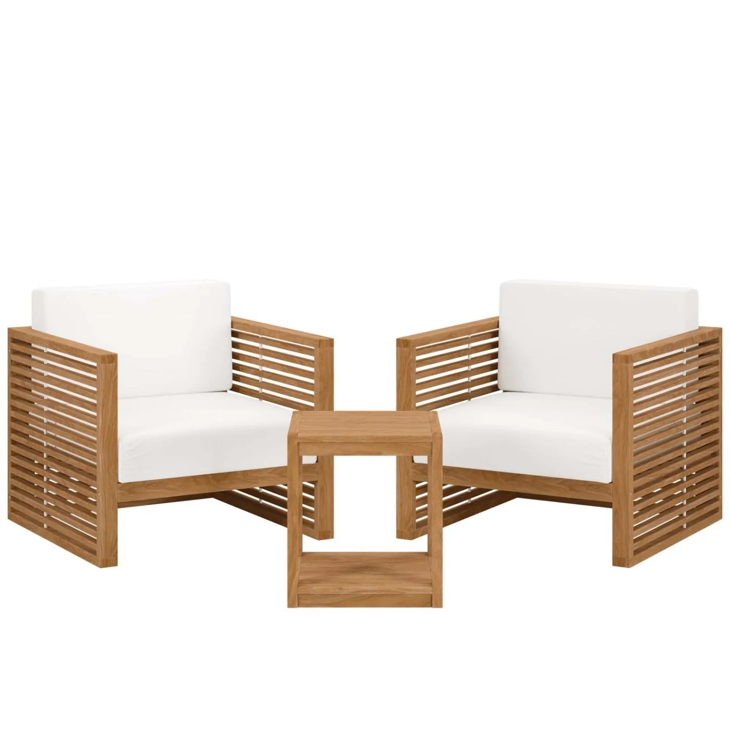 Lounge Chair ArmchairTable Set, White Natural, Teak Wood, Outdoor Patio Balcony Cafe Bistro Garden Hospitality Restaurant, Modern Contemporary HB34148