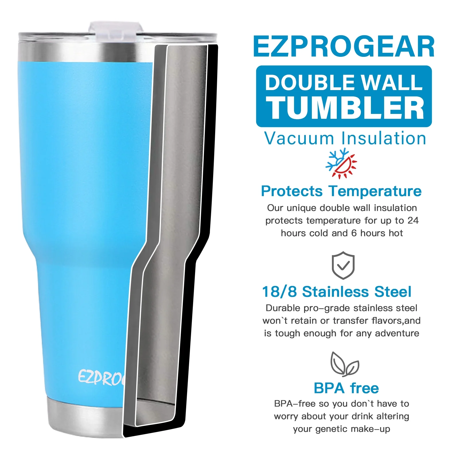 EzPrrogear 40 oz Purple Stainless Steel Tumbler Double Wall Vacuum Insulated with Straws and Handle