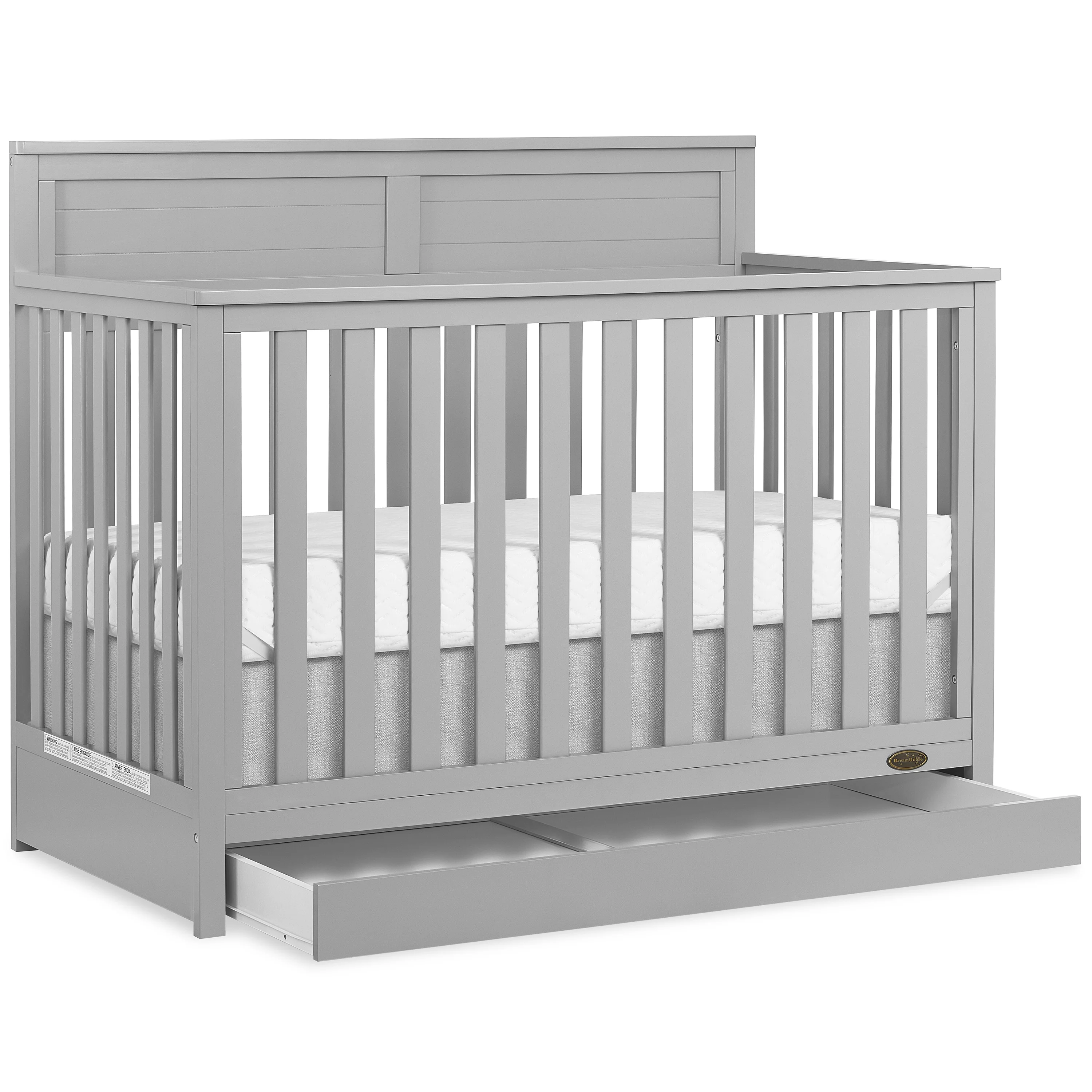 Dream On Me Reign 5 in 1 Convertible Crib with Under Drawer in Pebble Gray