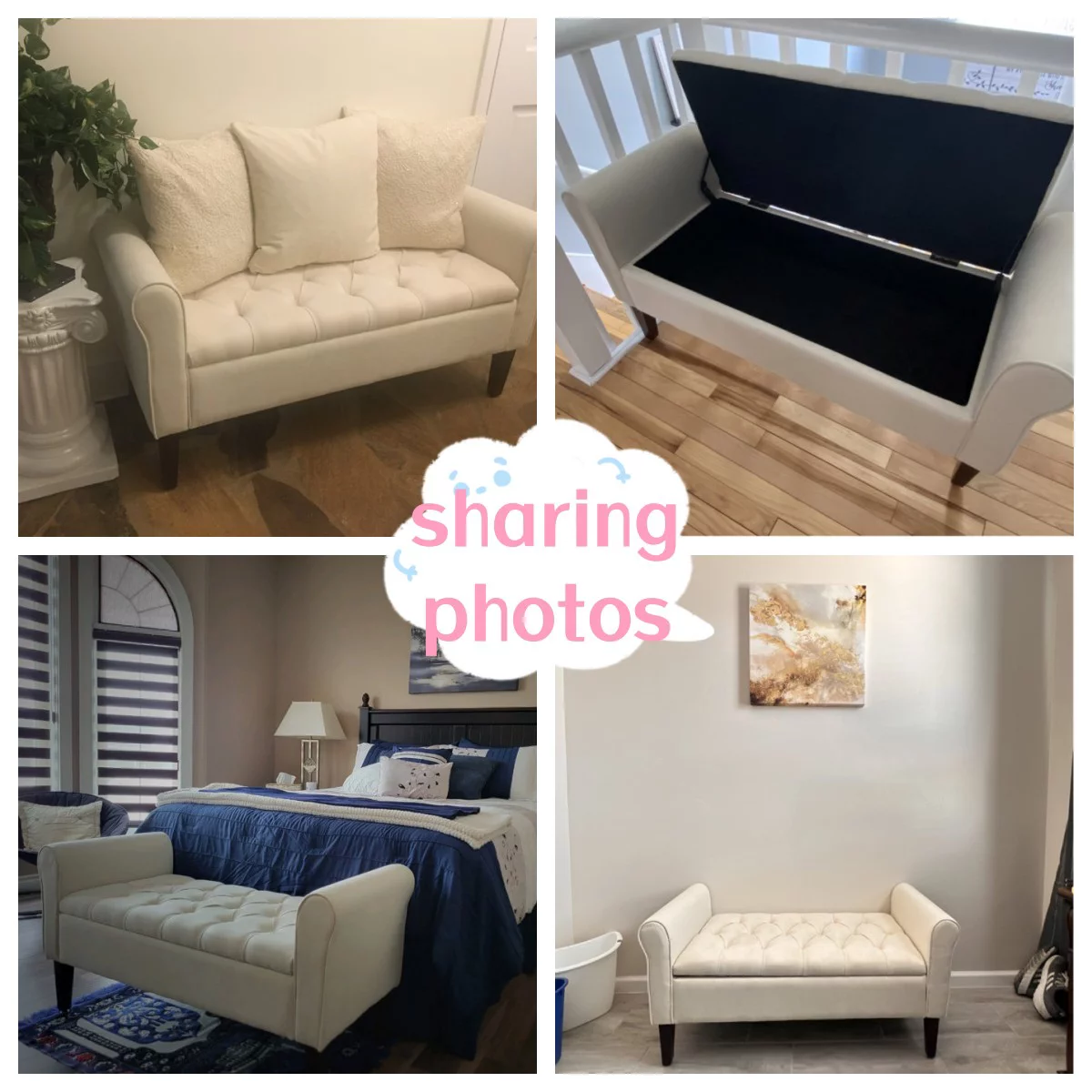 HUIMO Arm Storage Ottoman, Upholstered Window Sitting Bench for Bedroom,End of Bed Bench Indoor, Livingroom, Entryway (Beige)