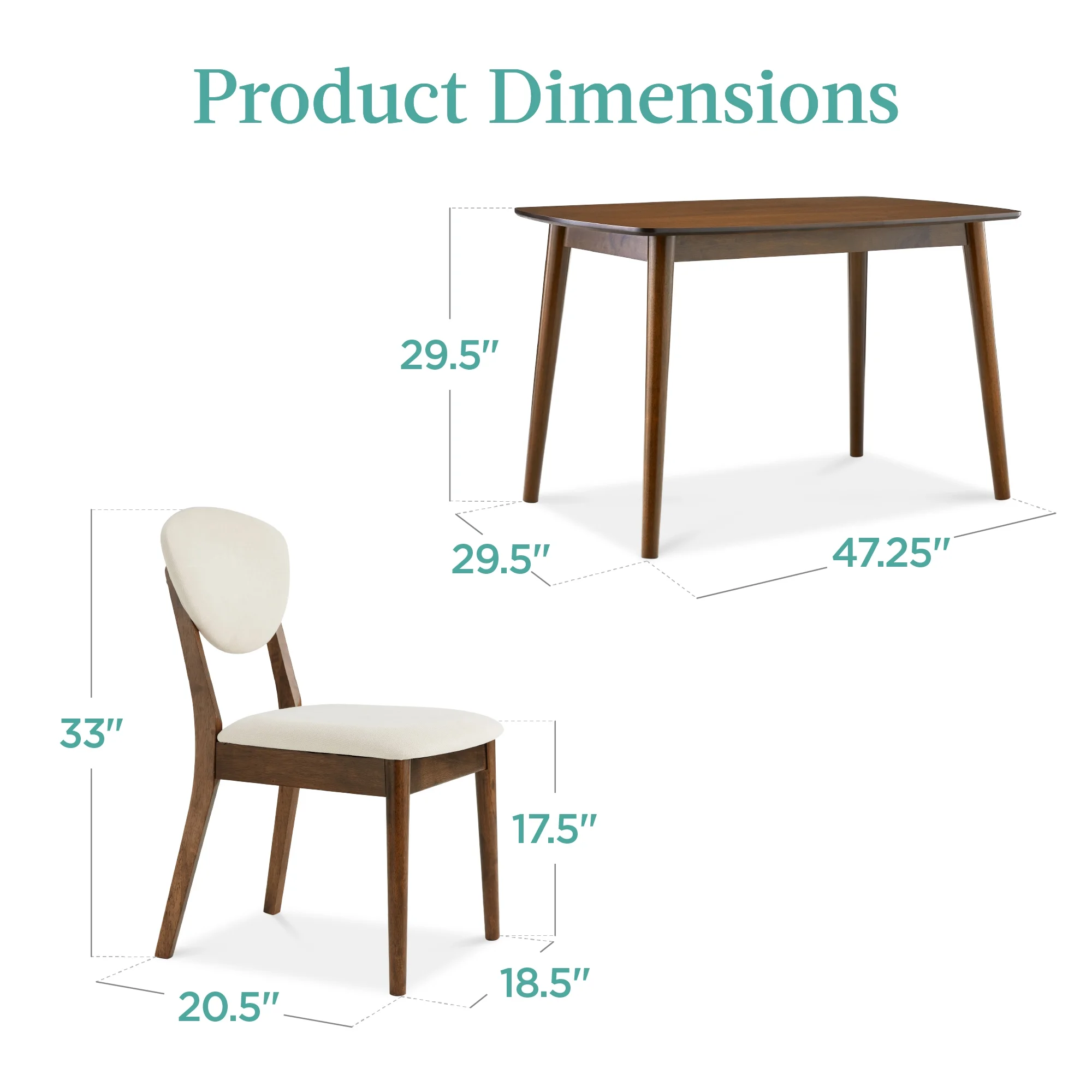 Best Choice Products 5-Piece Compact Wooden Mid-Century Modern Dining Set w/ 4 Chairs, Padded Seat & Back - Cream/Walnut