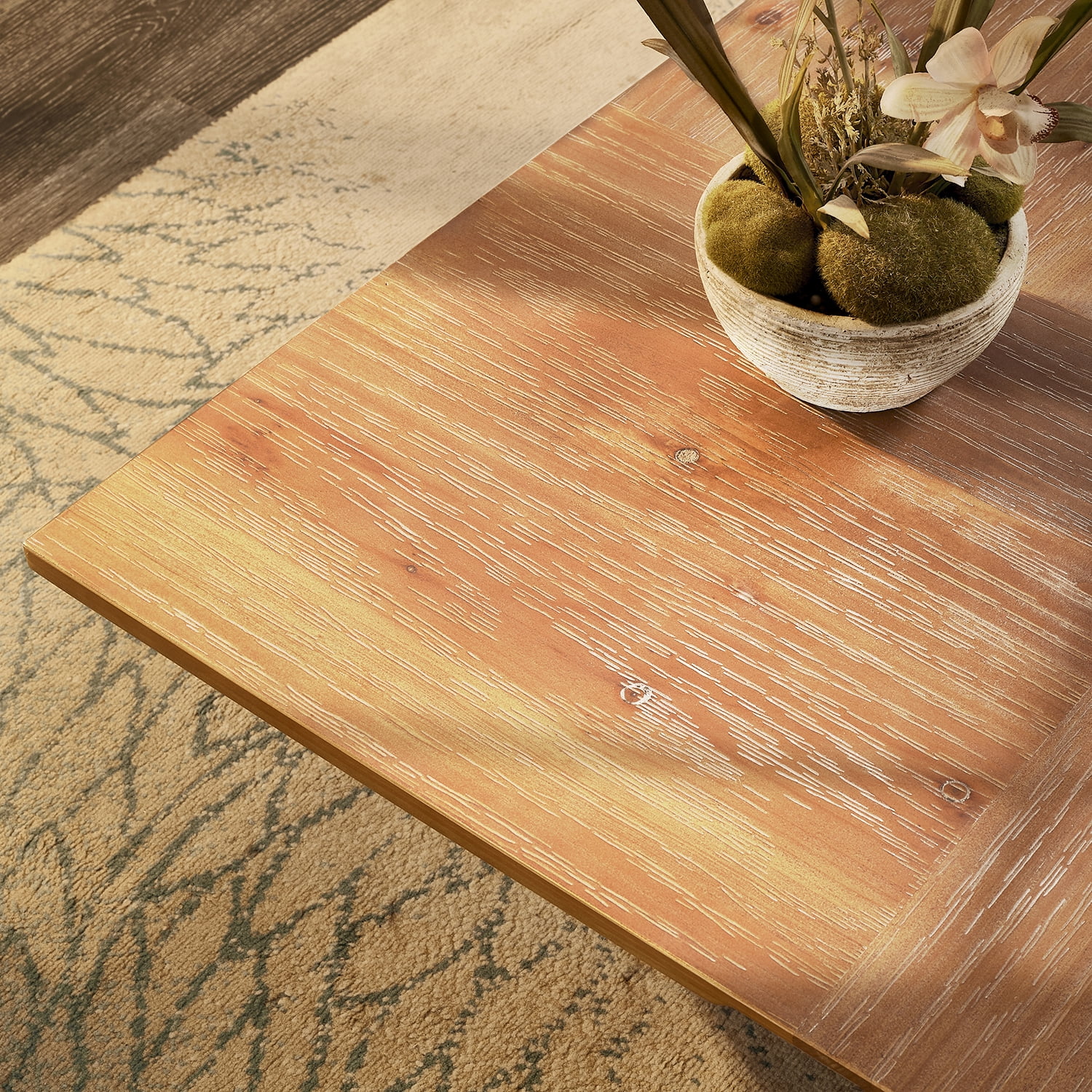 Gexpusm Farmhouse Coffee Table with Storage, Retro Square Wood Center Table for Living Room