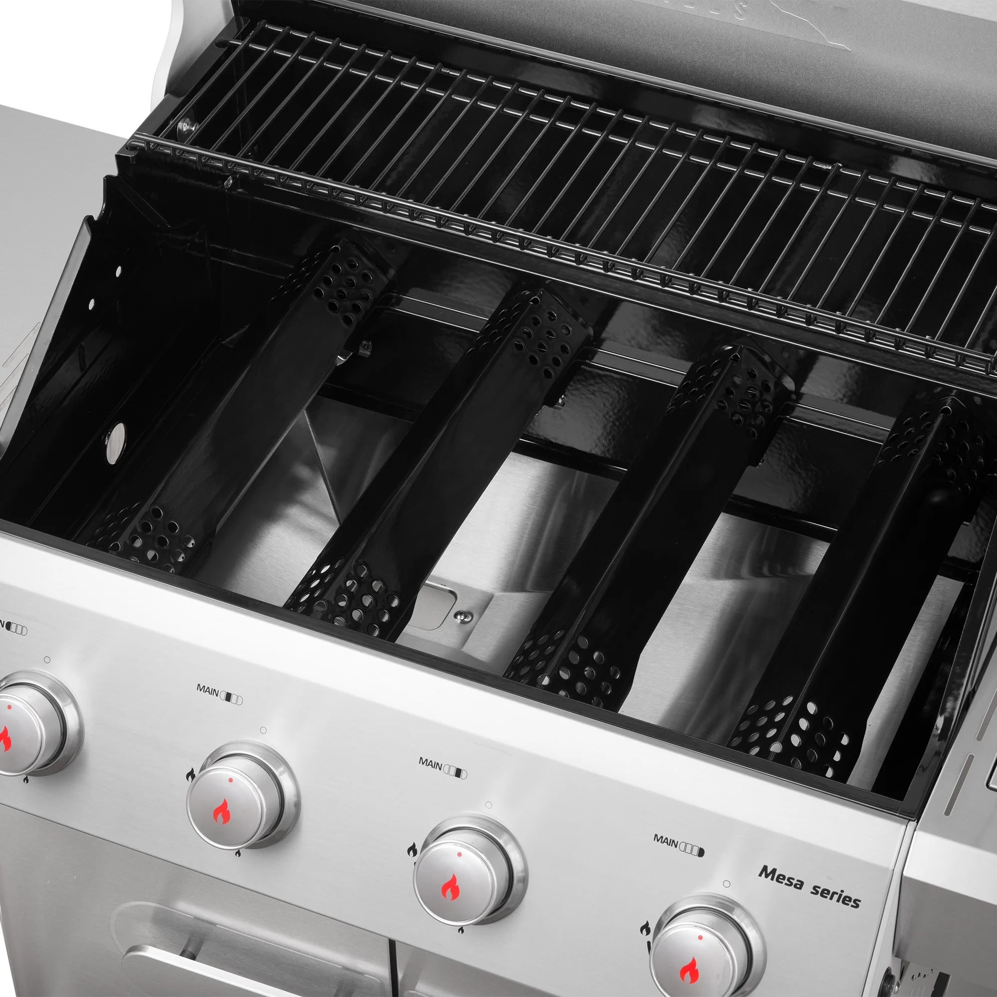 Mesa 4-Burner Propane Gas Grill in Stainless Steel with Clear View Lid, Side Burner and LED Controls