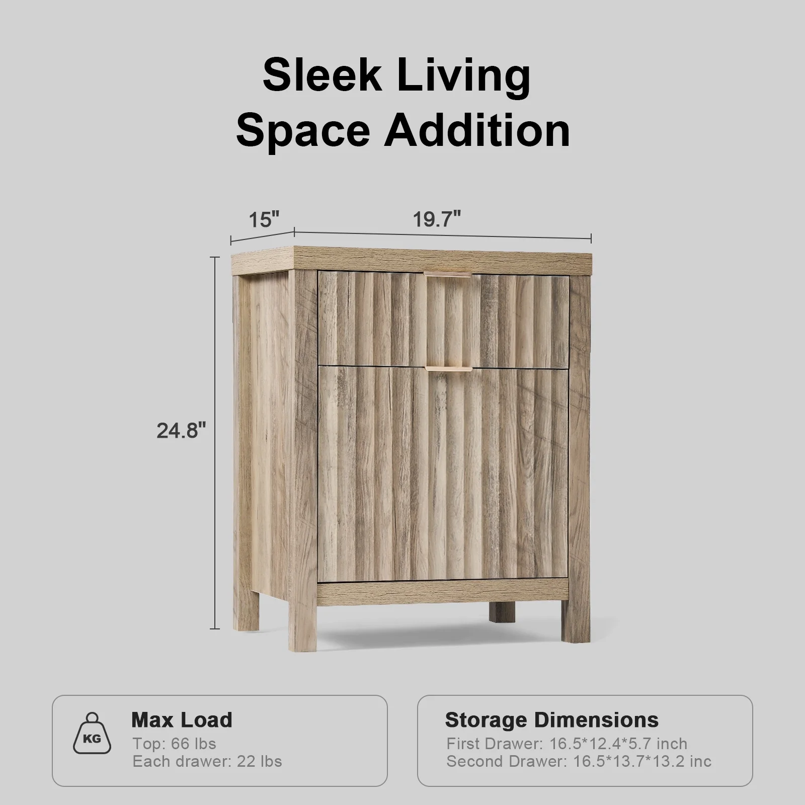 OAKHAM Set of 2 Nightstands with Charging Station and 2 Drawers - Farmhouse Bedside Tables, End Tables for Bedroom, Living Room, Sunwashed Ash Oak