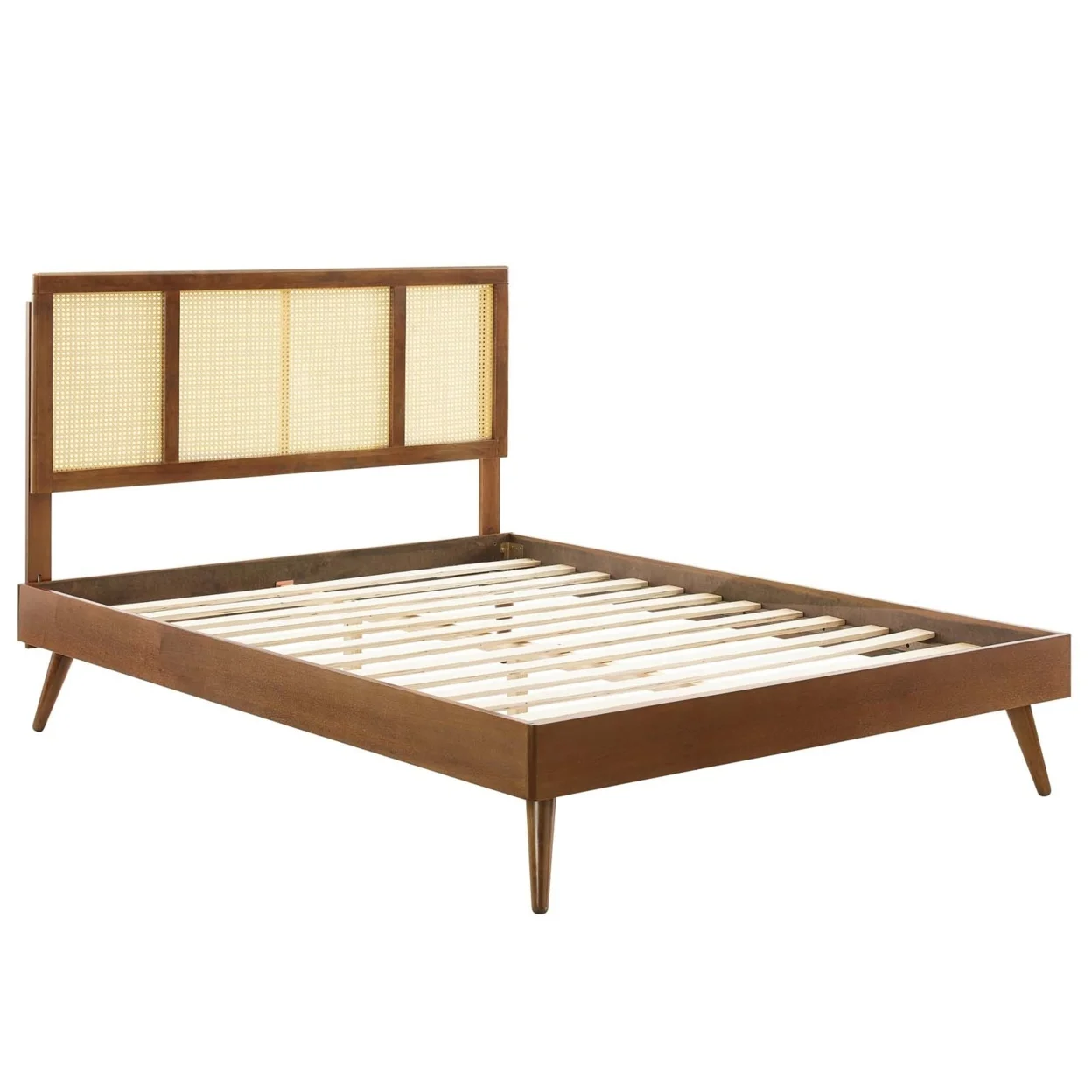 Kelsea Cane and Wood King Platform Bed With Splayed Legs Walnut