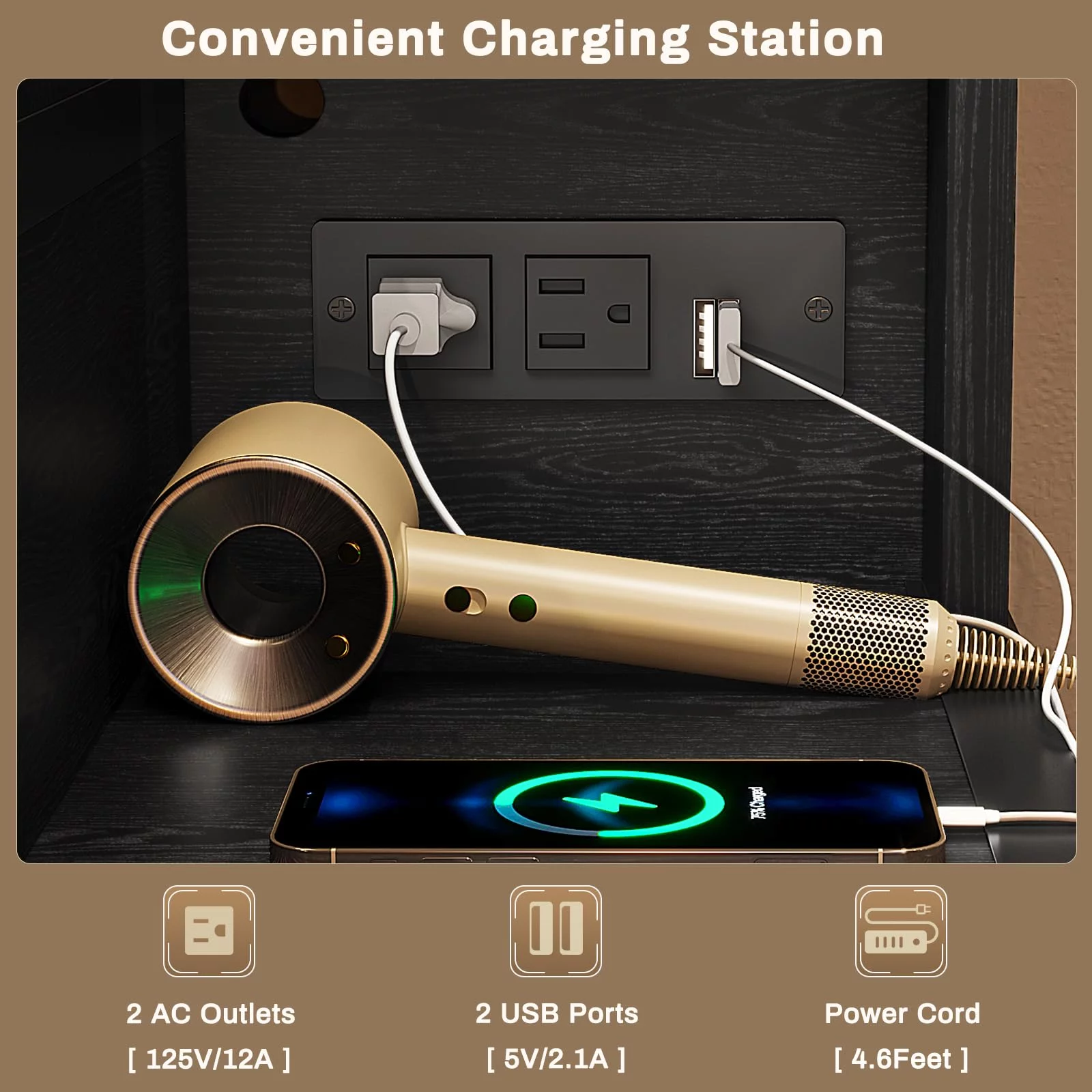 Makeup Vanity with 10 Light Bulbs, Modern Vanity Desk with Mirror and 3 Lighting Modes, Vanity Table with 2 USB Ports and Outlets, Black